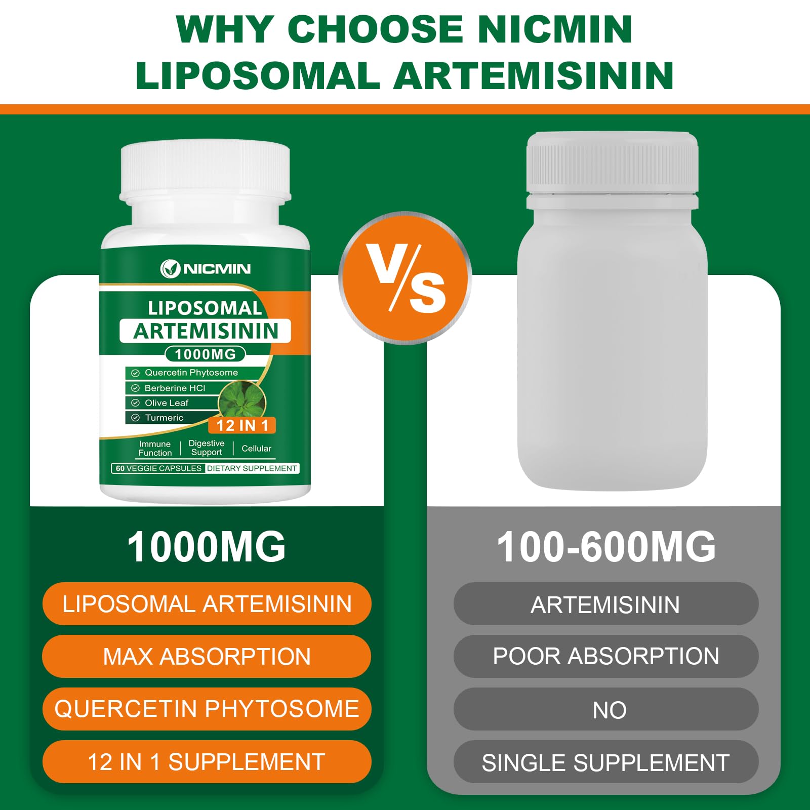 NICMIN Quercetin Supplement 1000mg back view