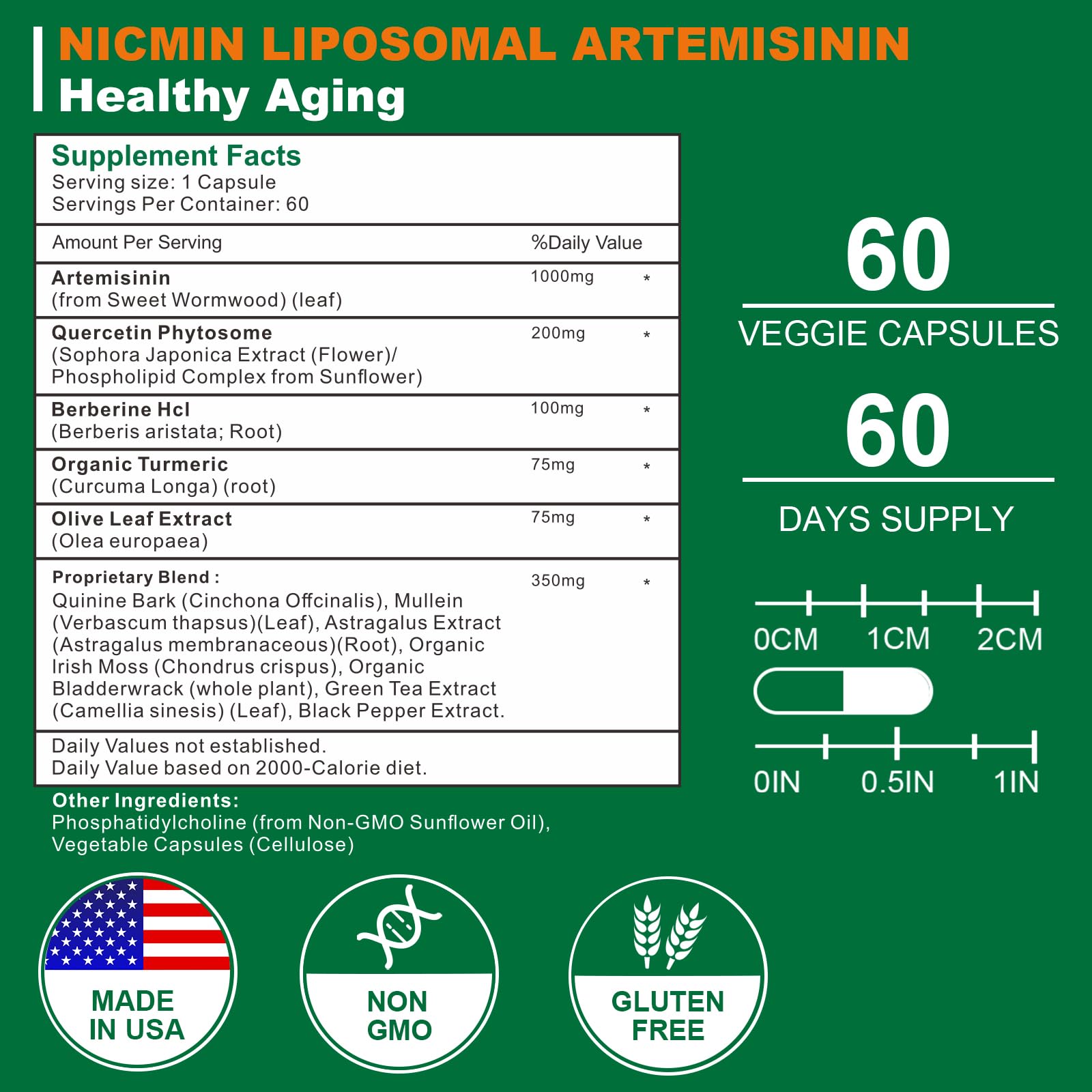 NICMIN Quercetin Supplement 1000mg side view