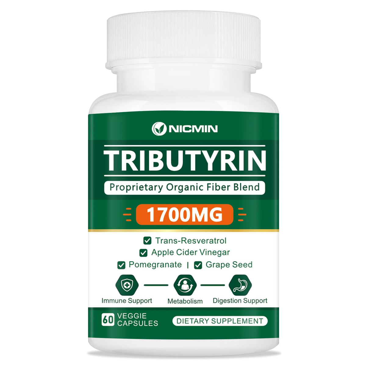 NICMIN Tributyrin Supplement 1700MG front view of bottle