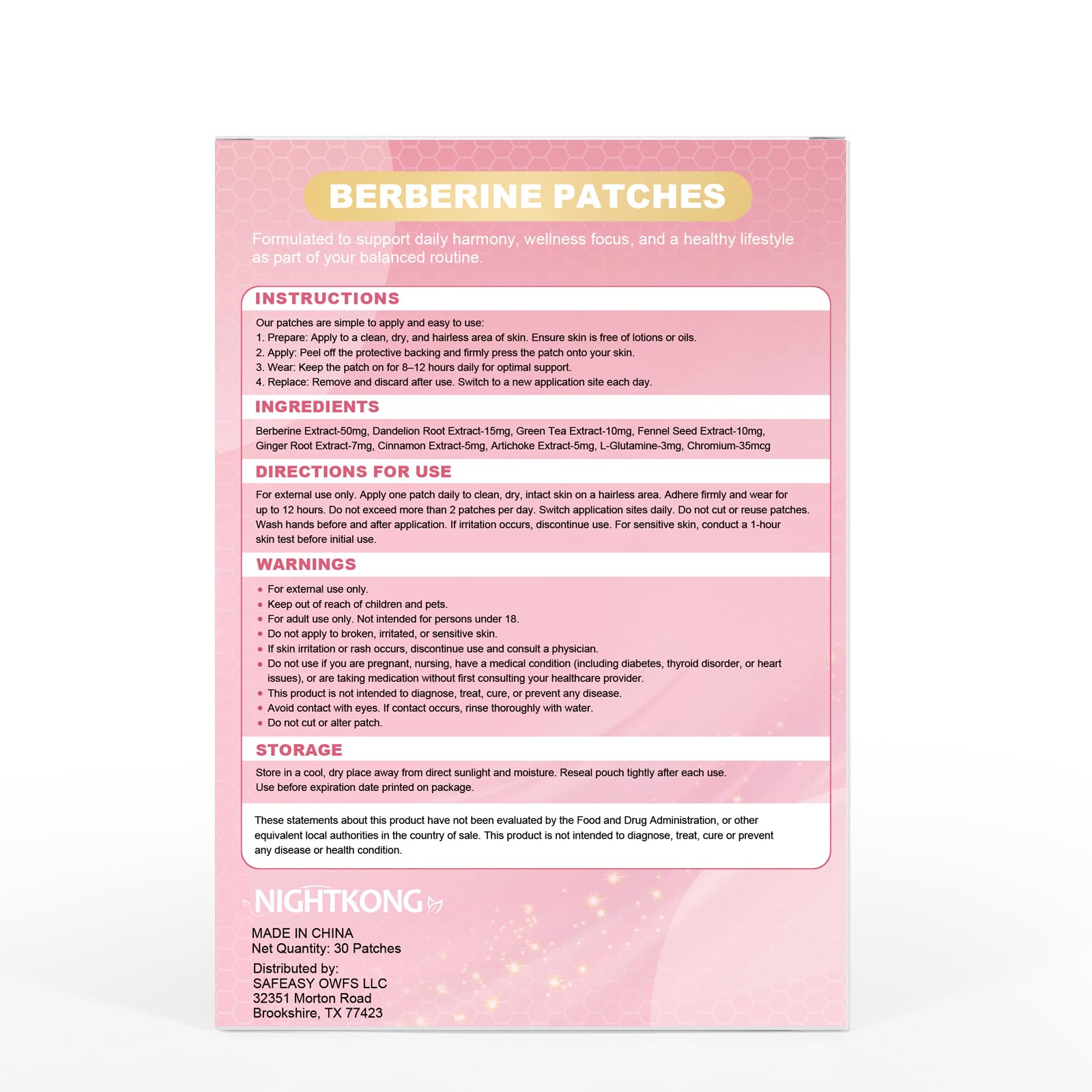 NightKong Berberine Patches showing patch texture