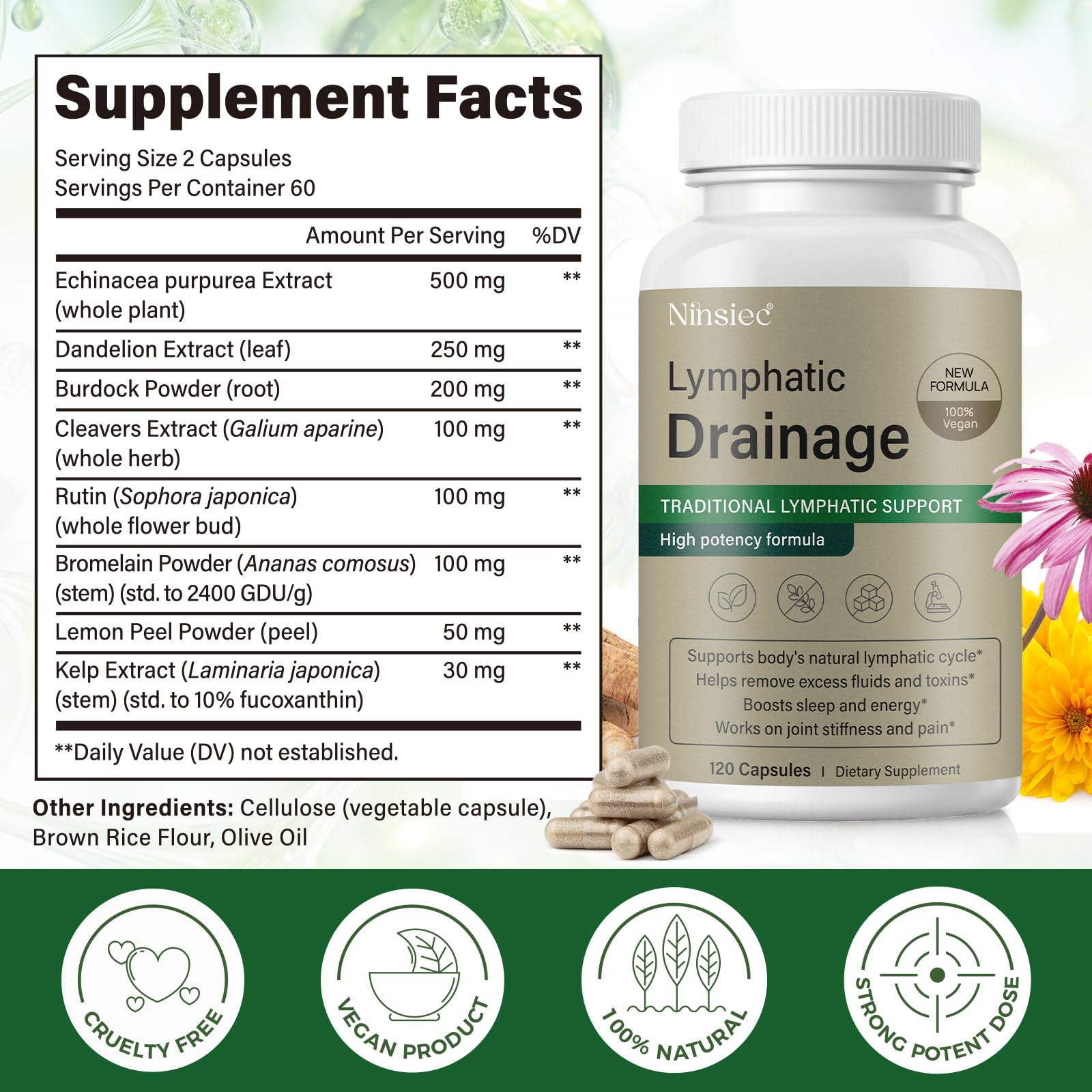 Ninsiec Echinacea Herbal Supplement bottle with label