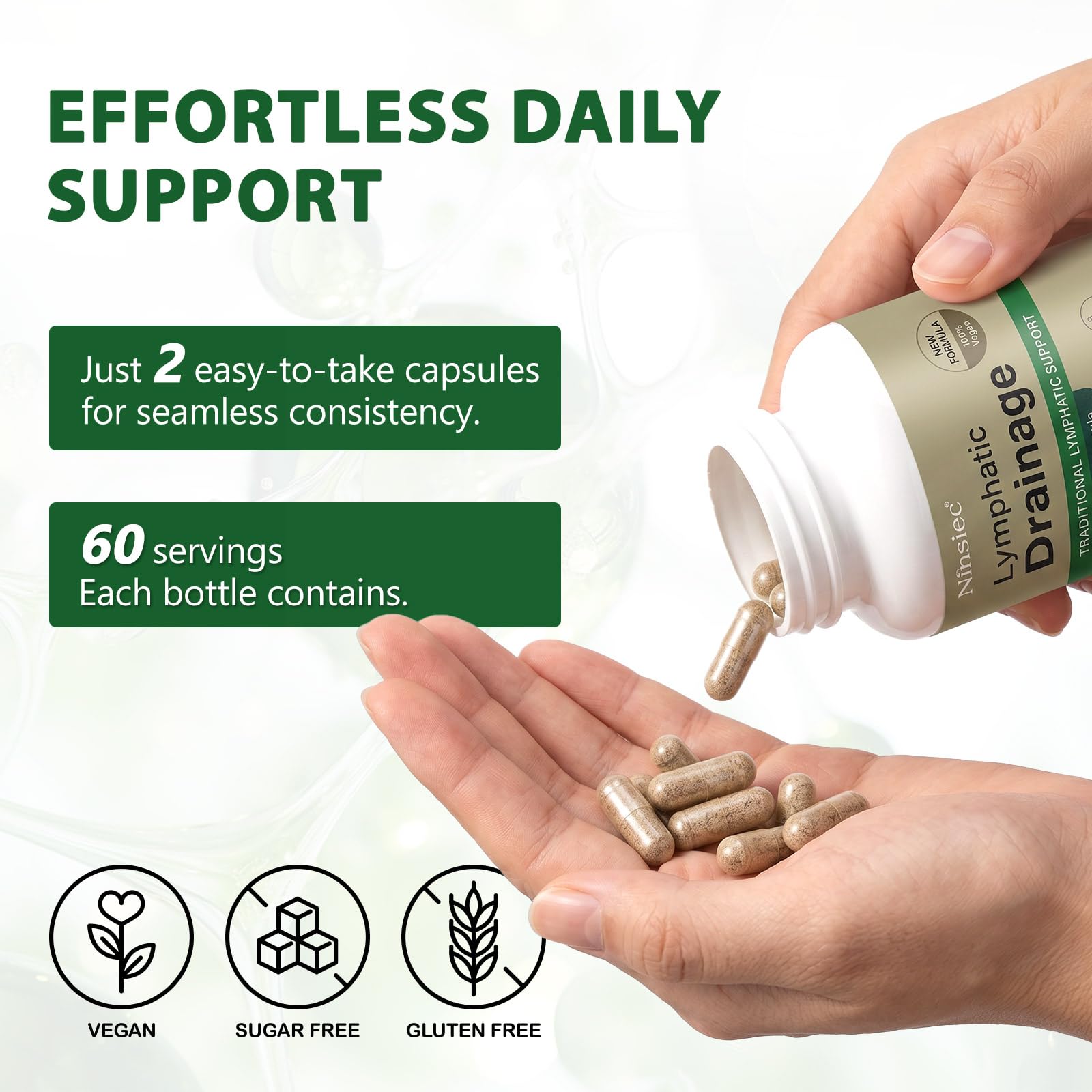 Ninsiec Echinacea Herbal Supplement capsules on a wooden surface