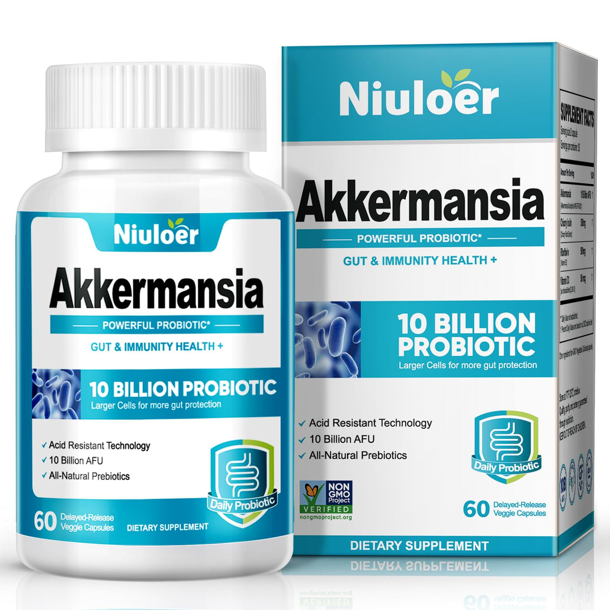 Niuloer Probiotic Supplement 60 capsules front view