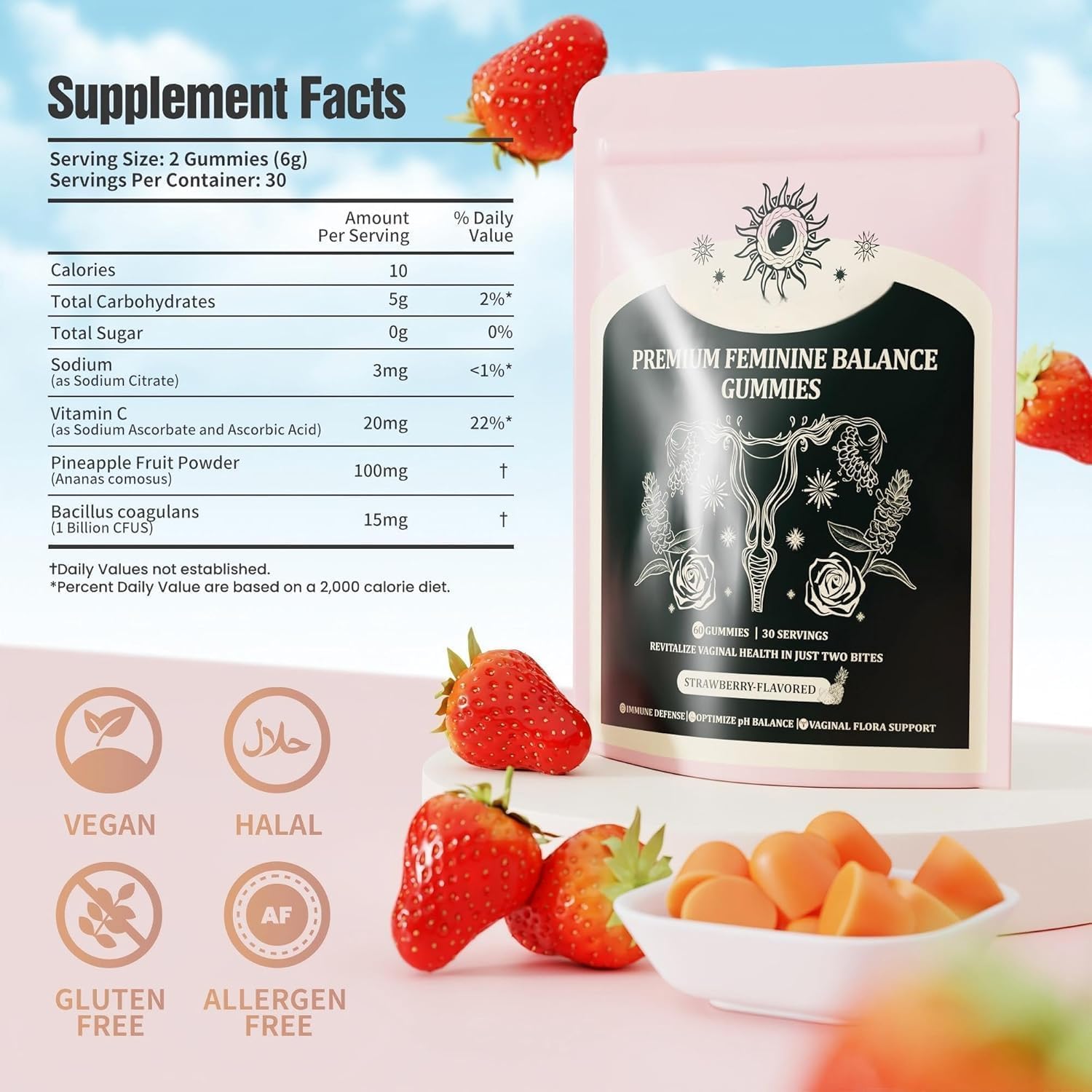 NIUSISE Feminine Balance Gummies packaging side view