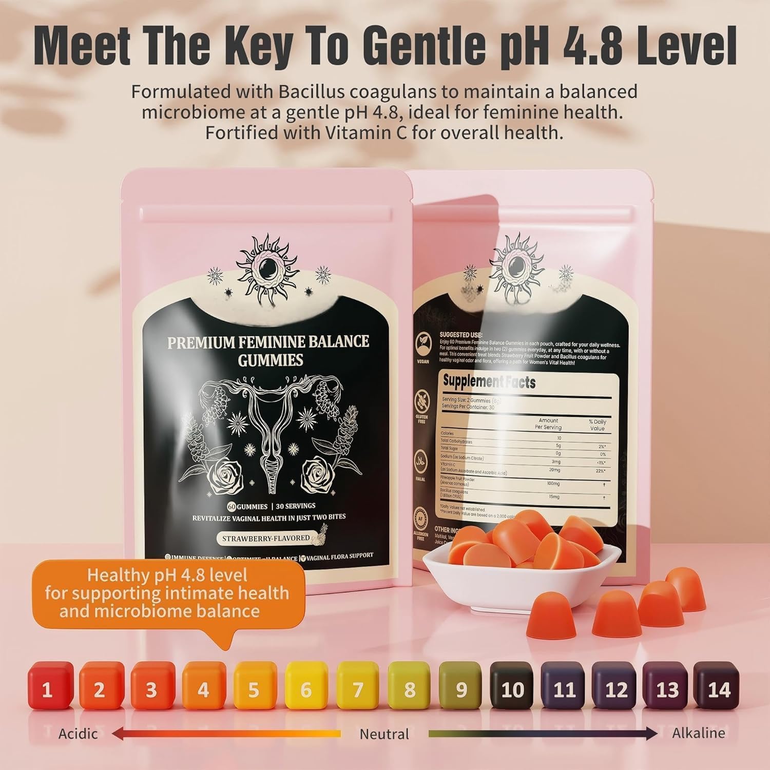 NIUSISE Feminine Balance Gummies with a measuring spoon