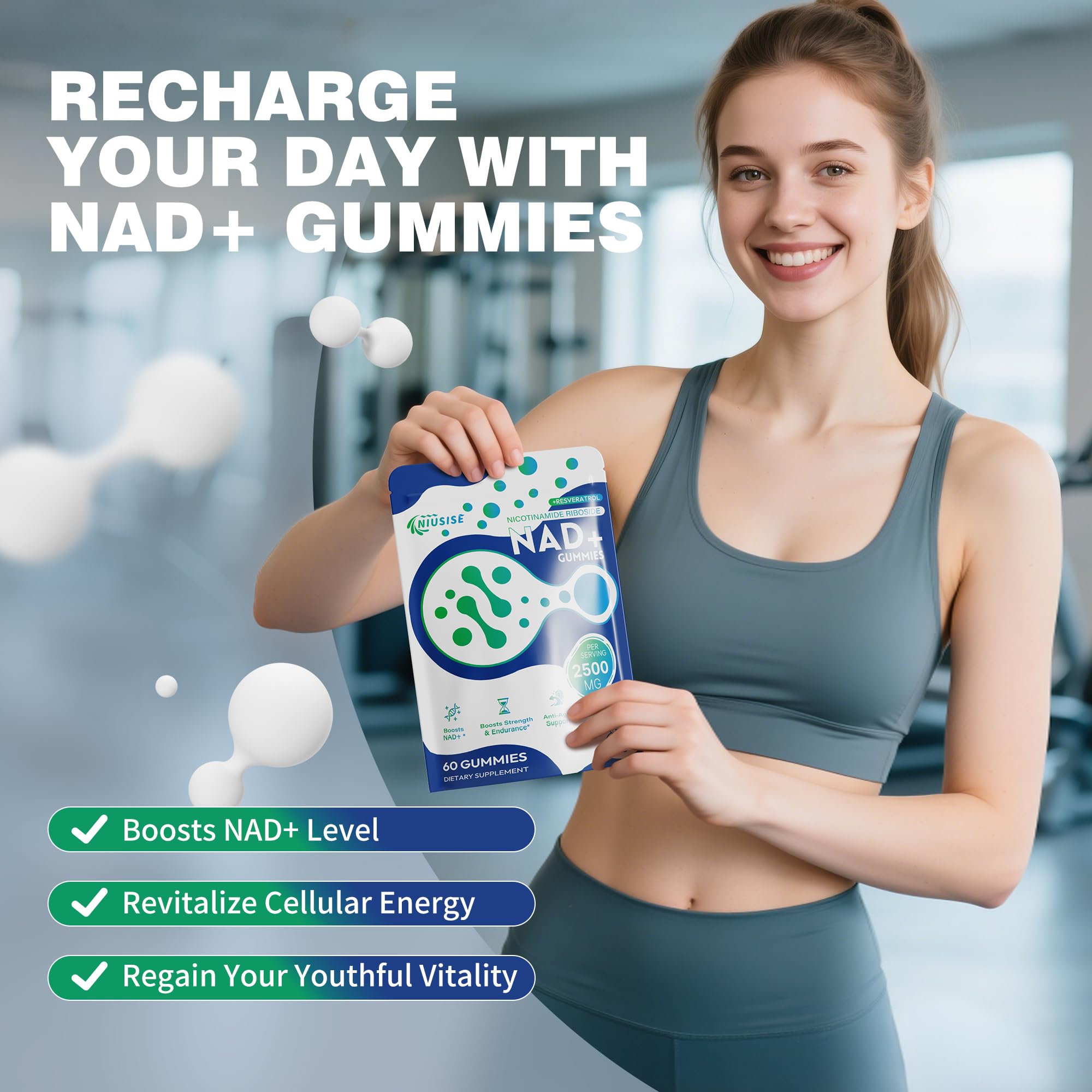 NIUSISE NAD+ Gummies with a measuring spoon