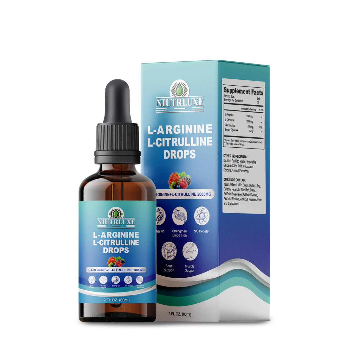 NIUTRLUXE L-Arginine Liquid Drops 1000mg front view