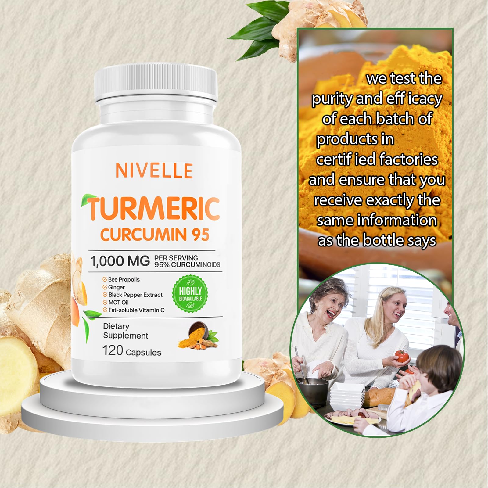 NIVELLE Turmeric Capsules displayed with other health supplements