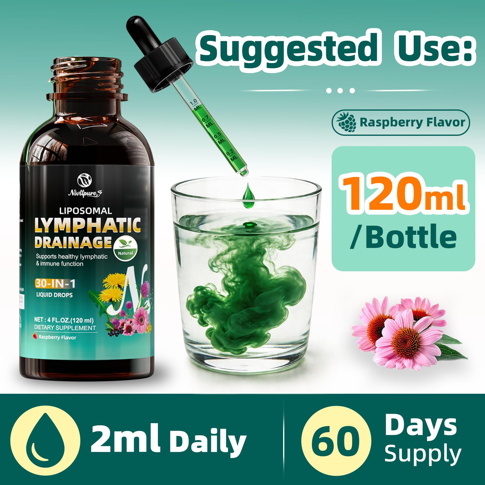 Nivltpure Herbal Lymphatic Support Drops close-up of dropper