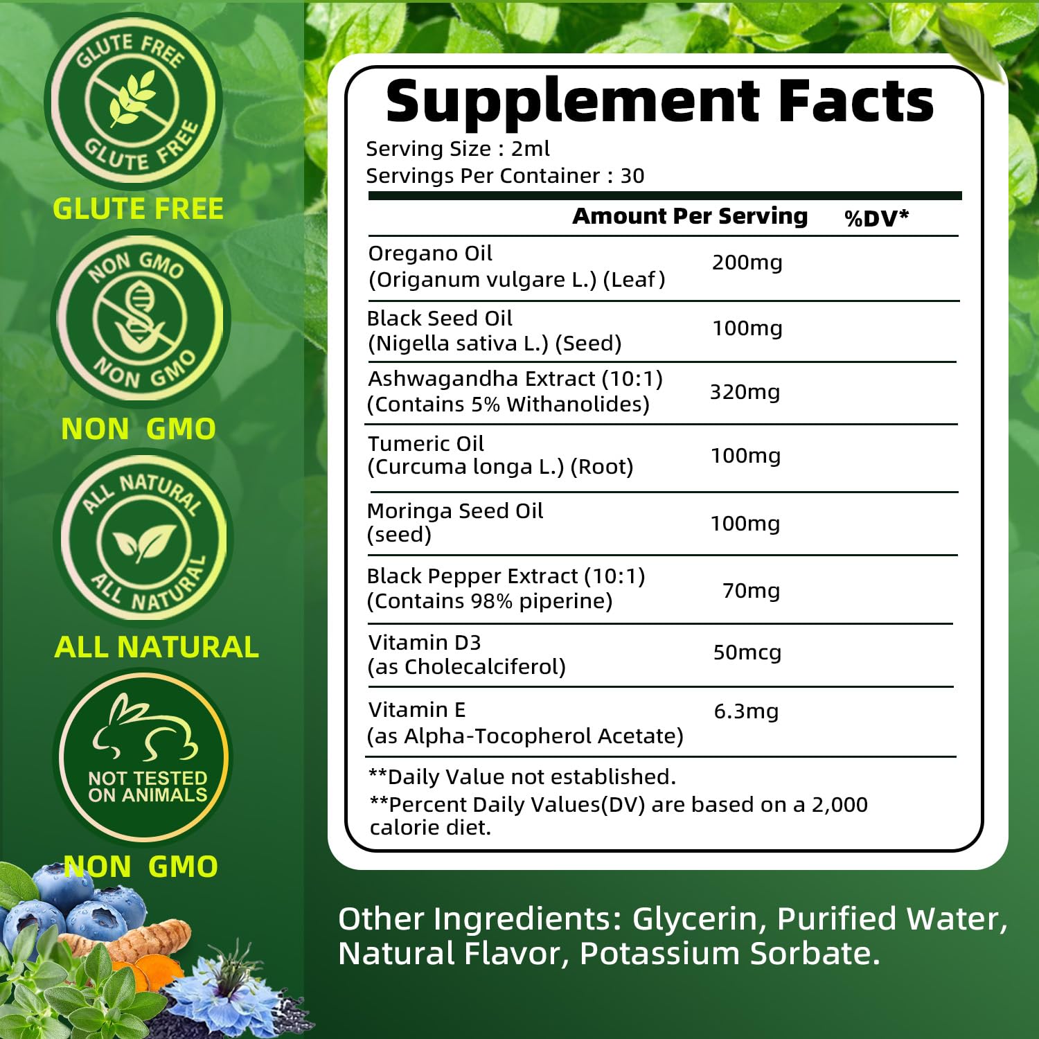 Nivltpure Oregano Oil 8-in-1 Herbal Supplement bottle with herbs