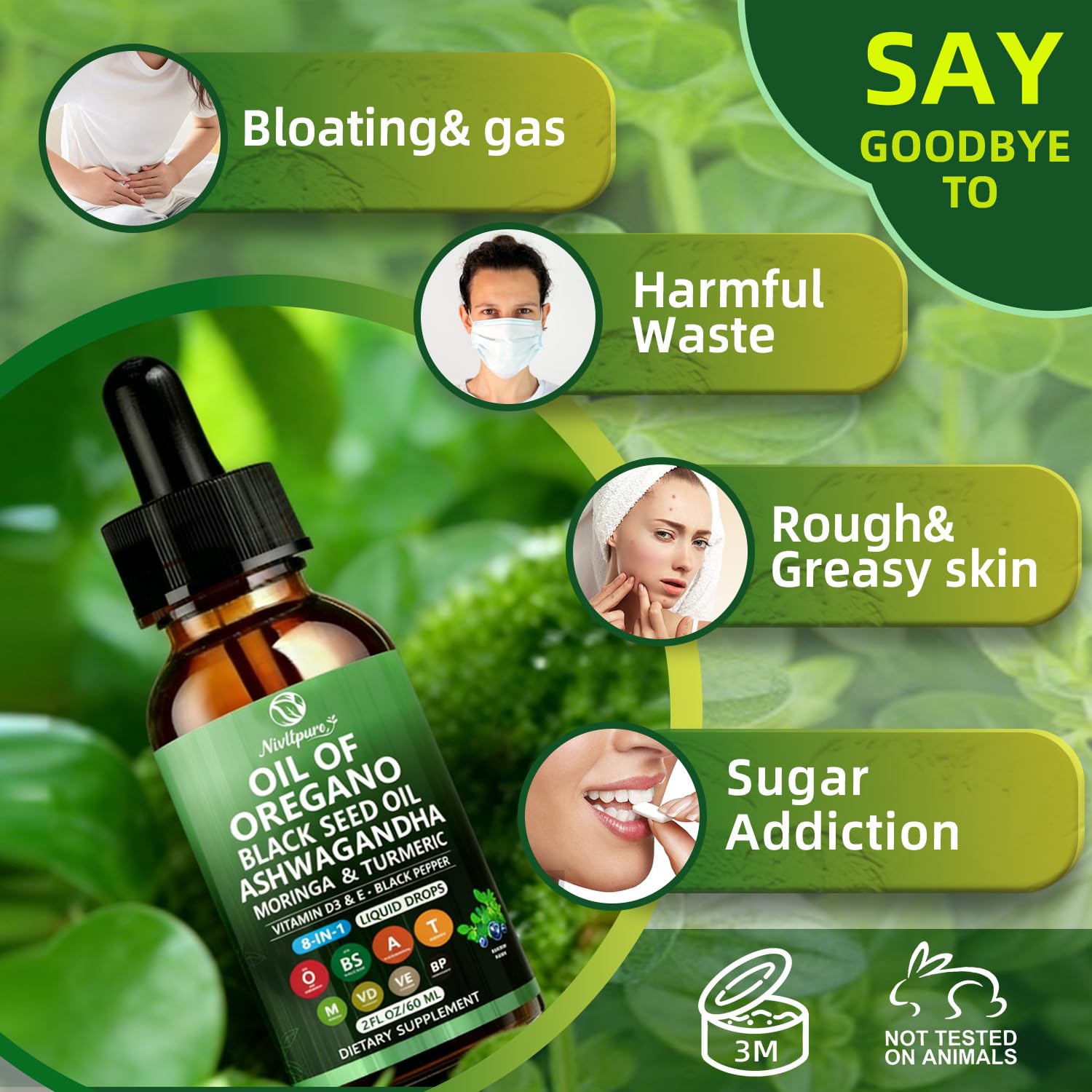 Nivltpure Oregano Oil 8-in-1 Herbal Supplement packaging