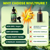 Nivltpure Oregano Oil 8-in-1 Herbal Supplement with a measuring spoon