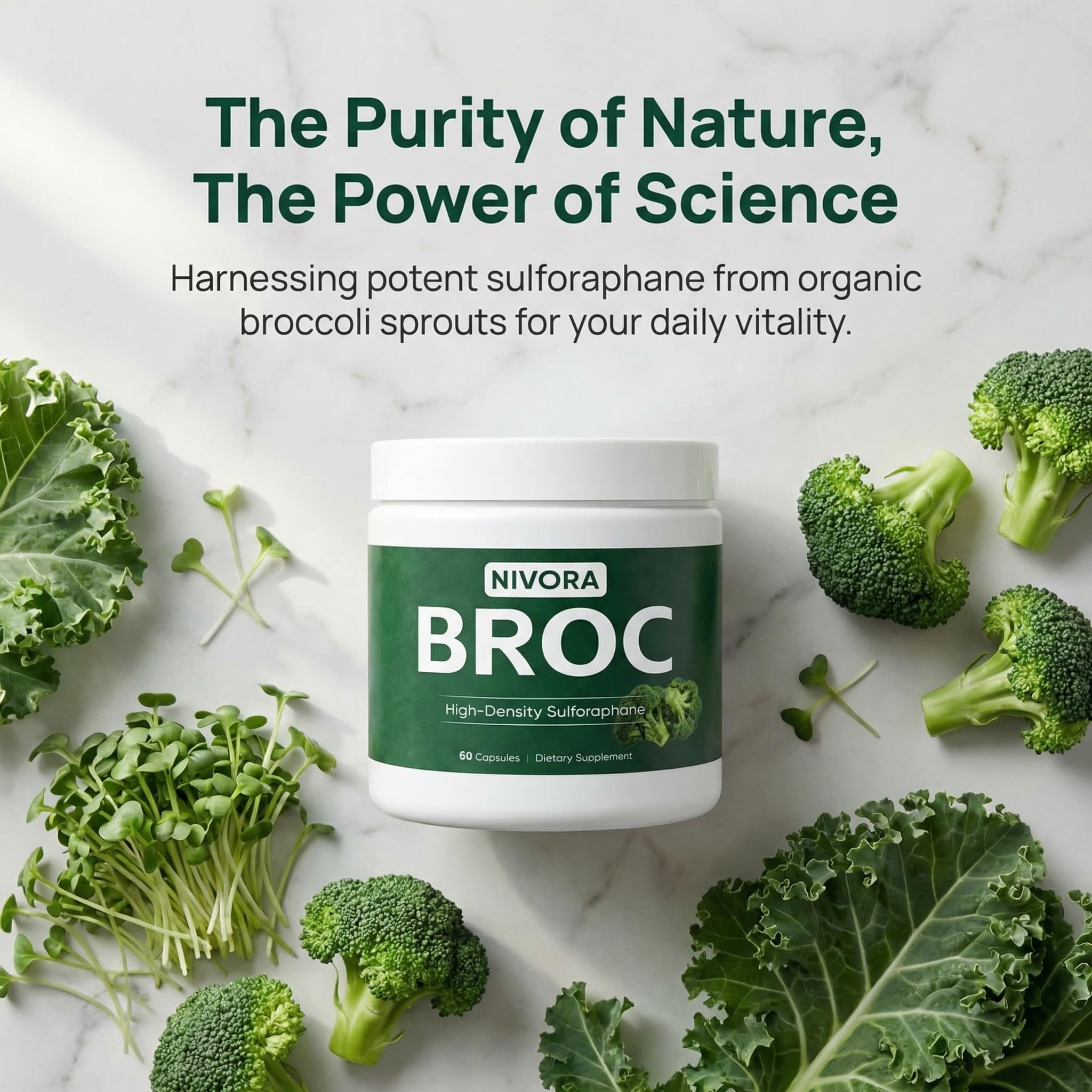 NIVORA Broccoli Sprout Supplement bottle with label