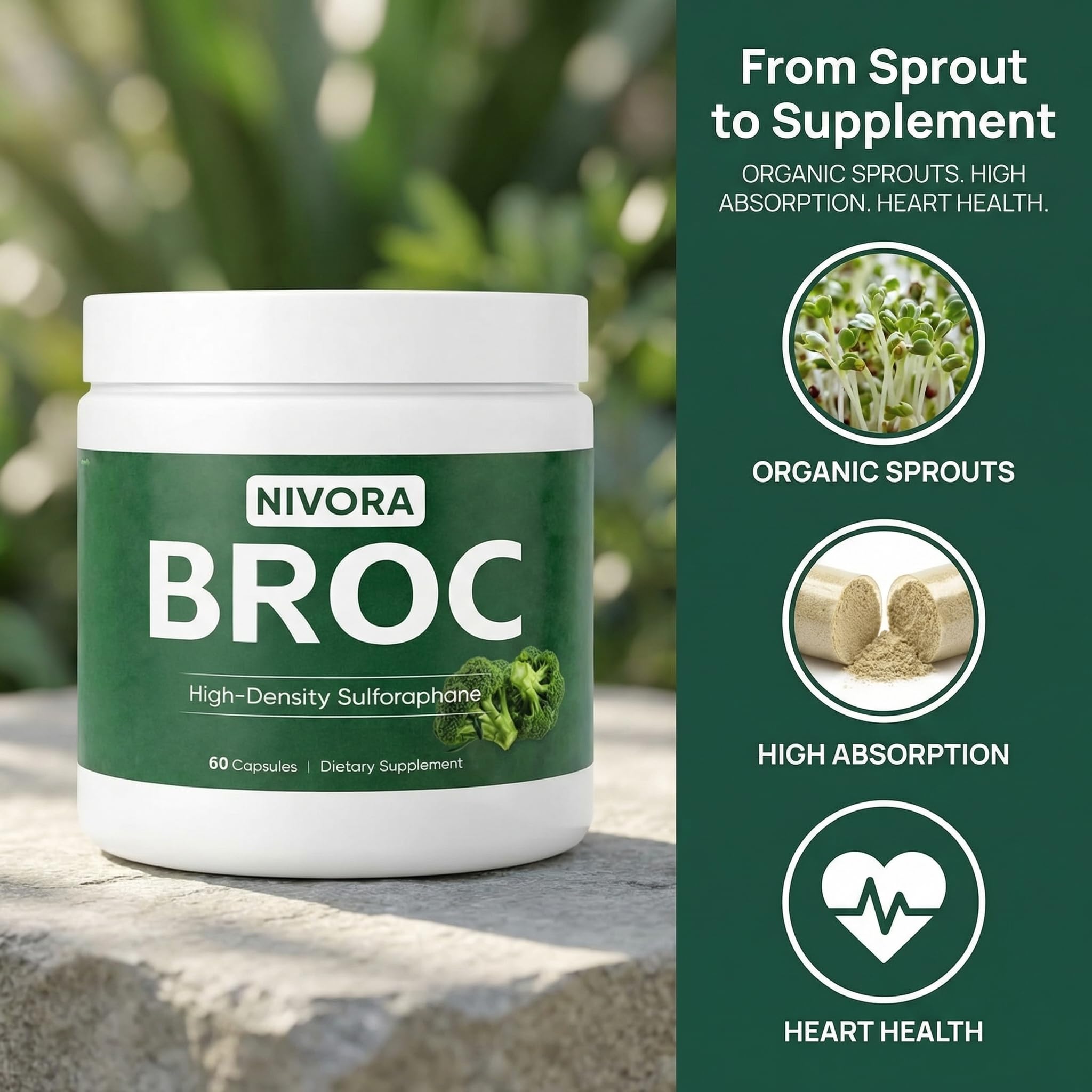 NIVORA Broccoli Sprout Supplement with natural ingredients