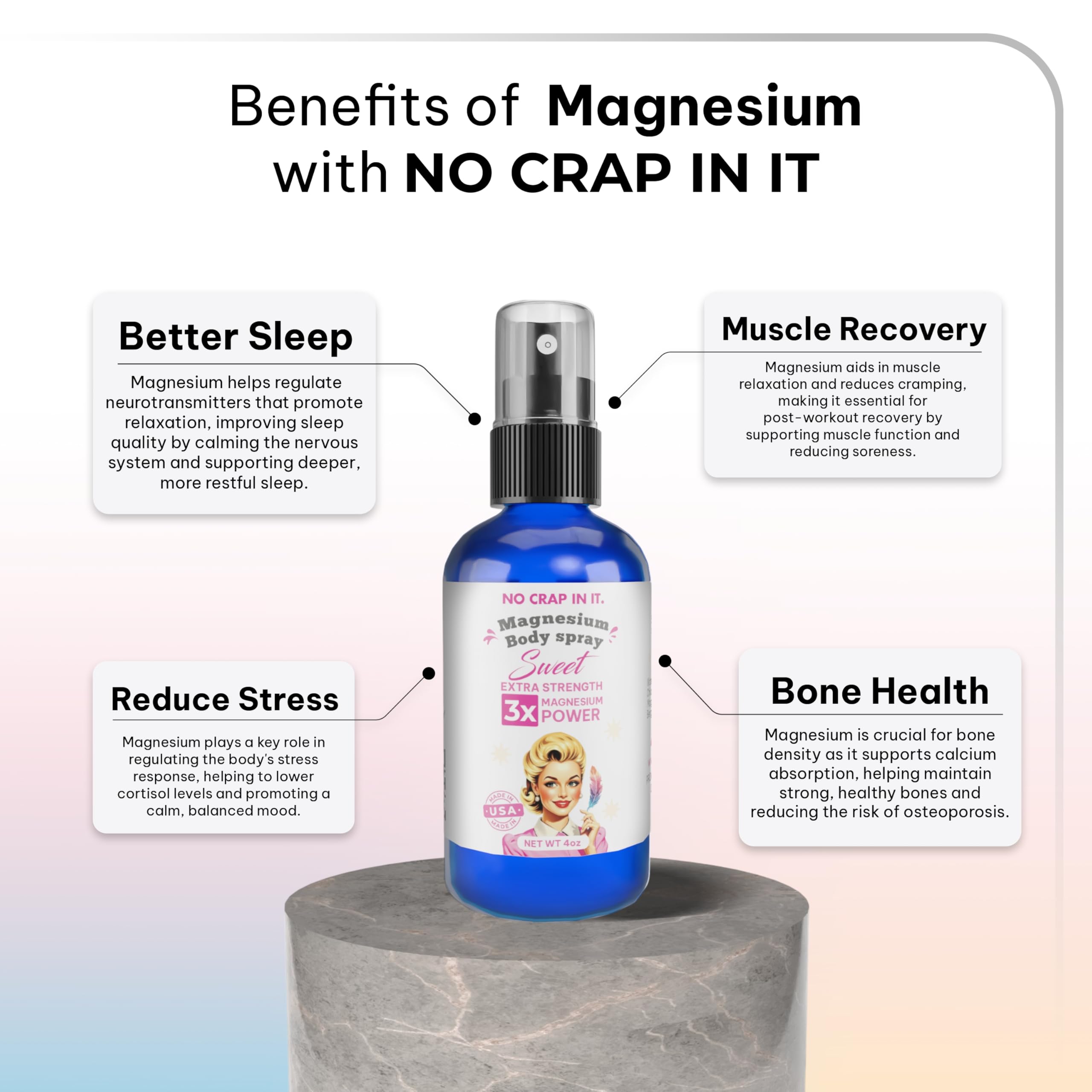 No Crap In It Magnesium Spray bottle on a table