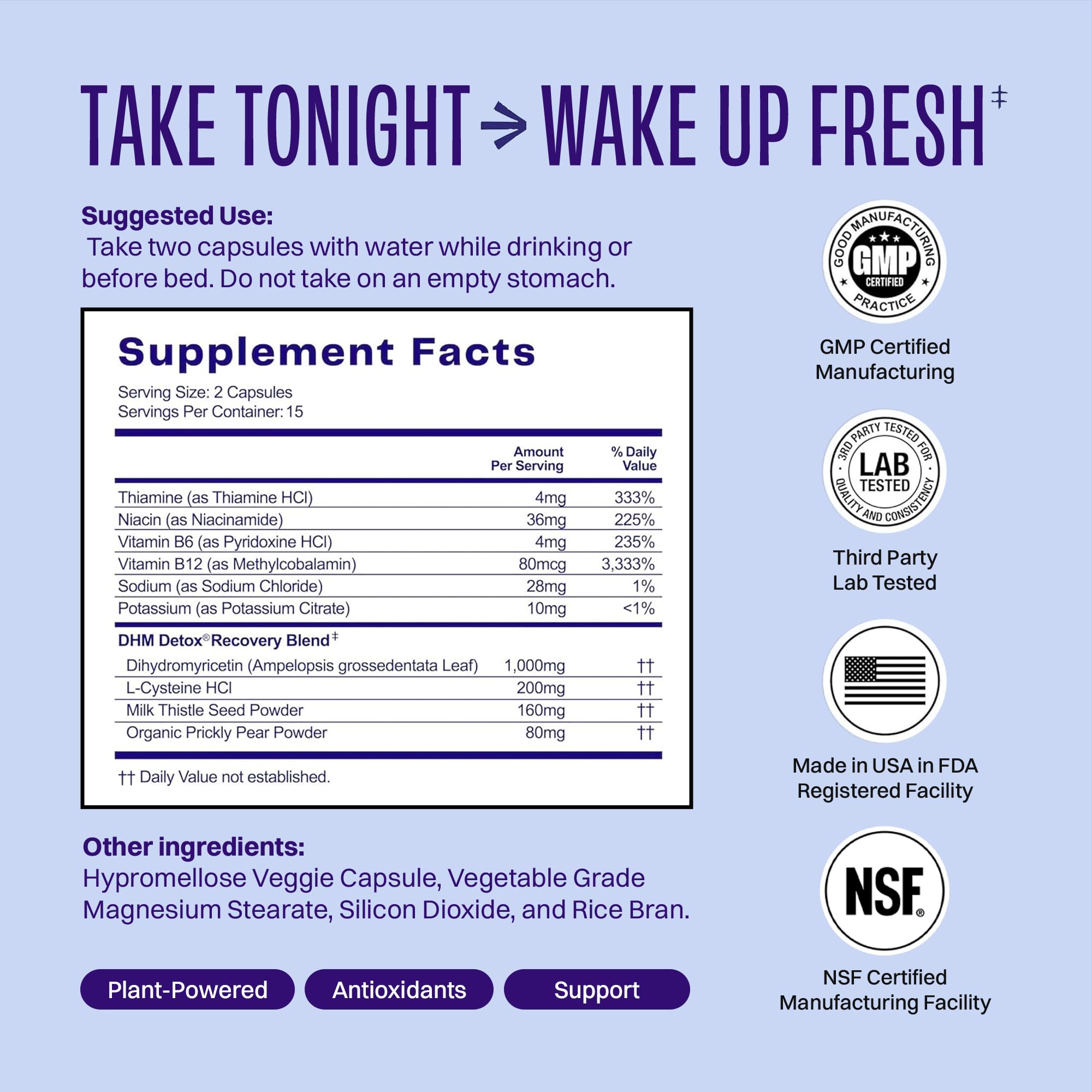 No Days Wasted DHM Capsules side view showing ingredients