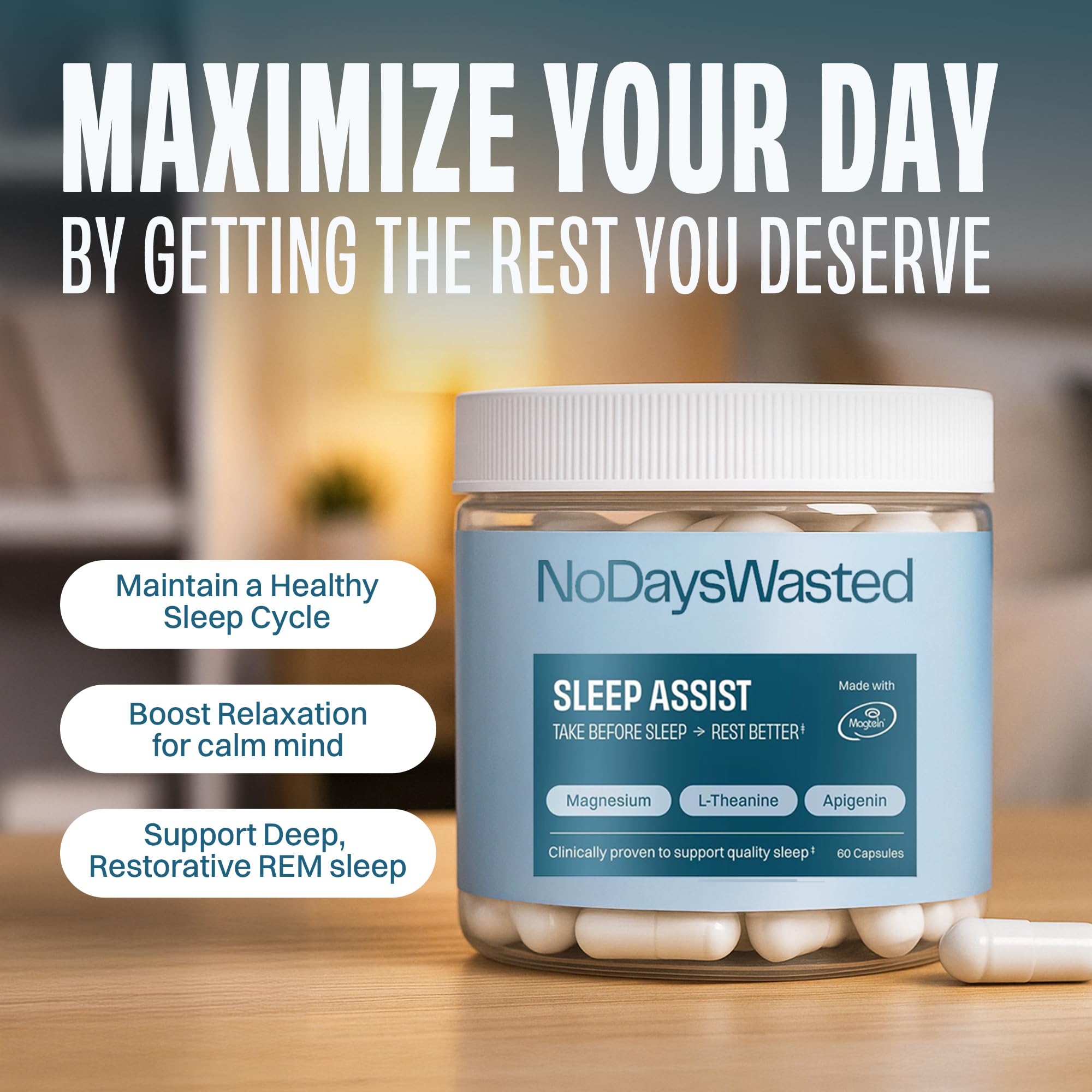 No Days Wasted Magnesium Supplement side view with ingredients