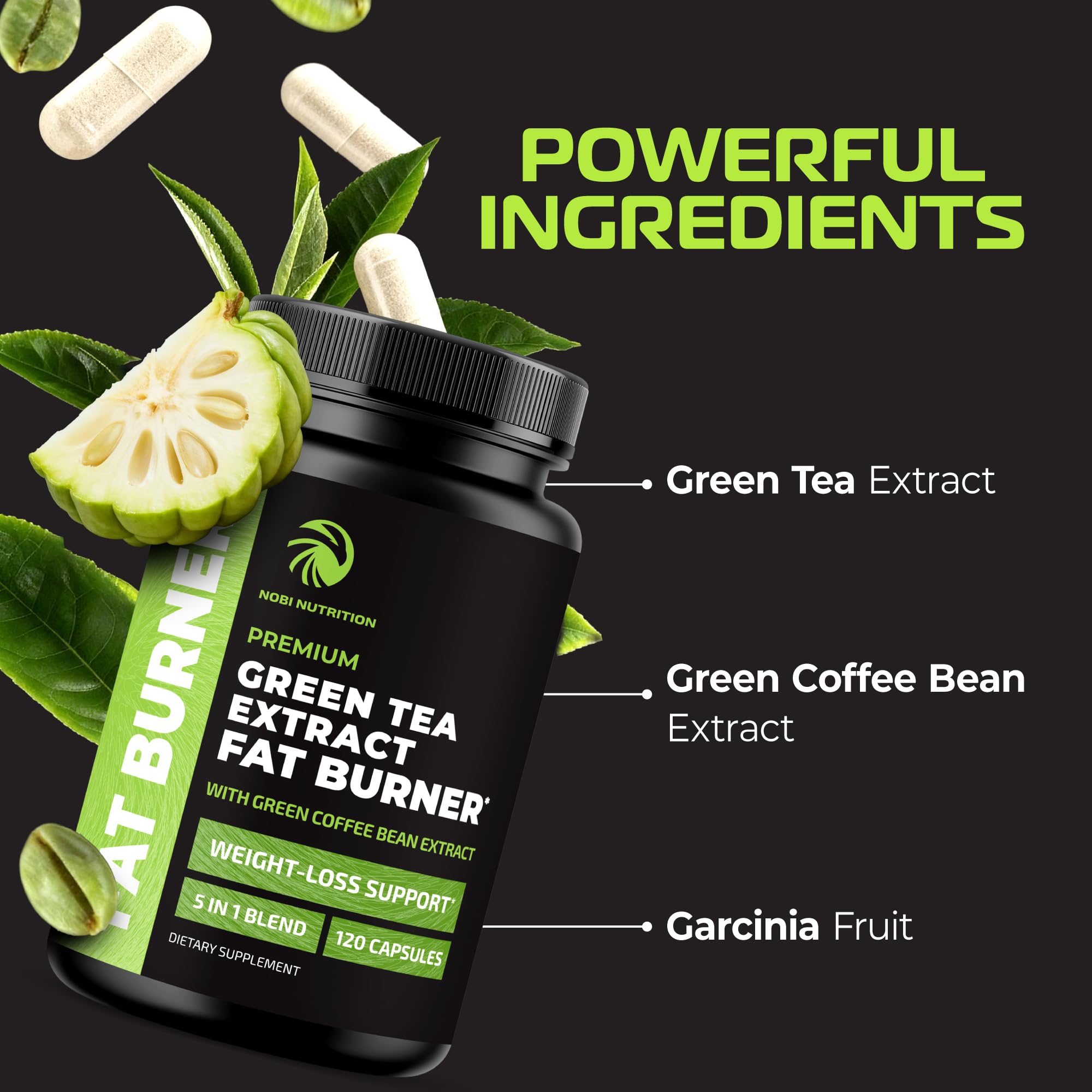 Nobi Nutrition Green Tea Fat Burner 132g side view