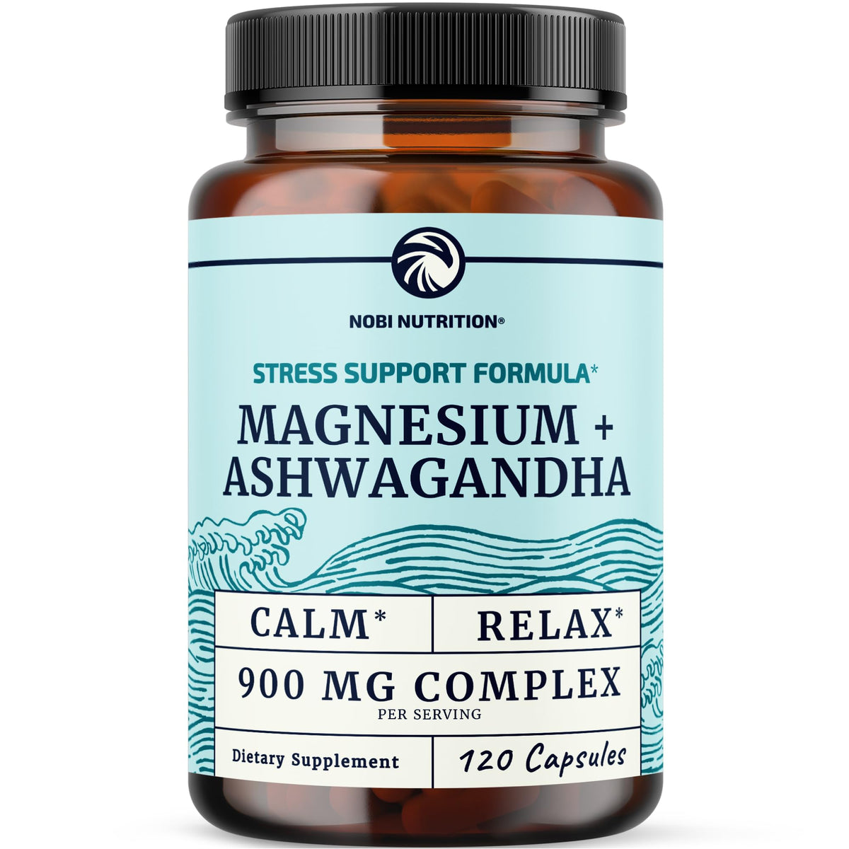 Nobi Nutrition Magnesium + Ashwagandha 120 capsules front view