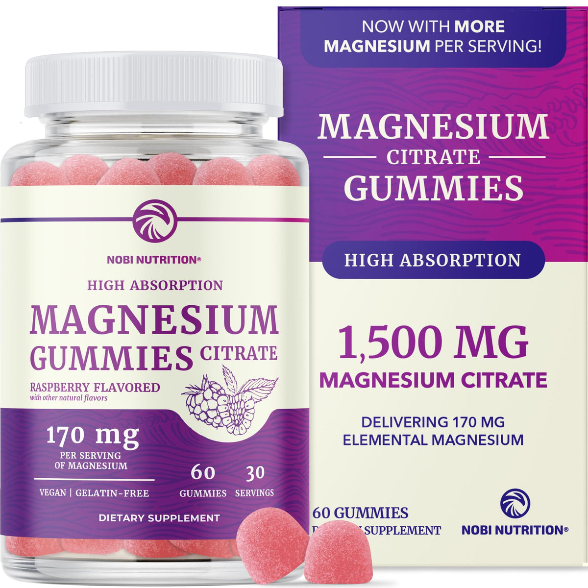 Nobi Nutrition Magnesium Citrate Gummies 30 count bottle front view