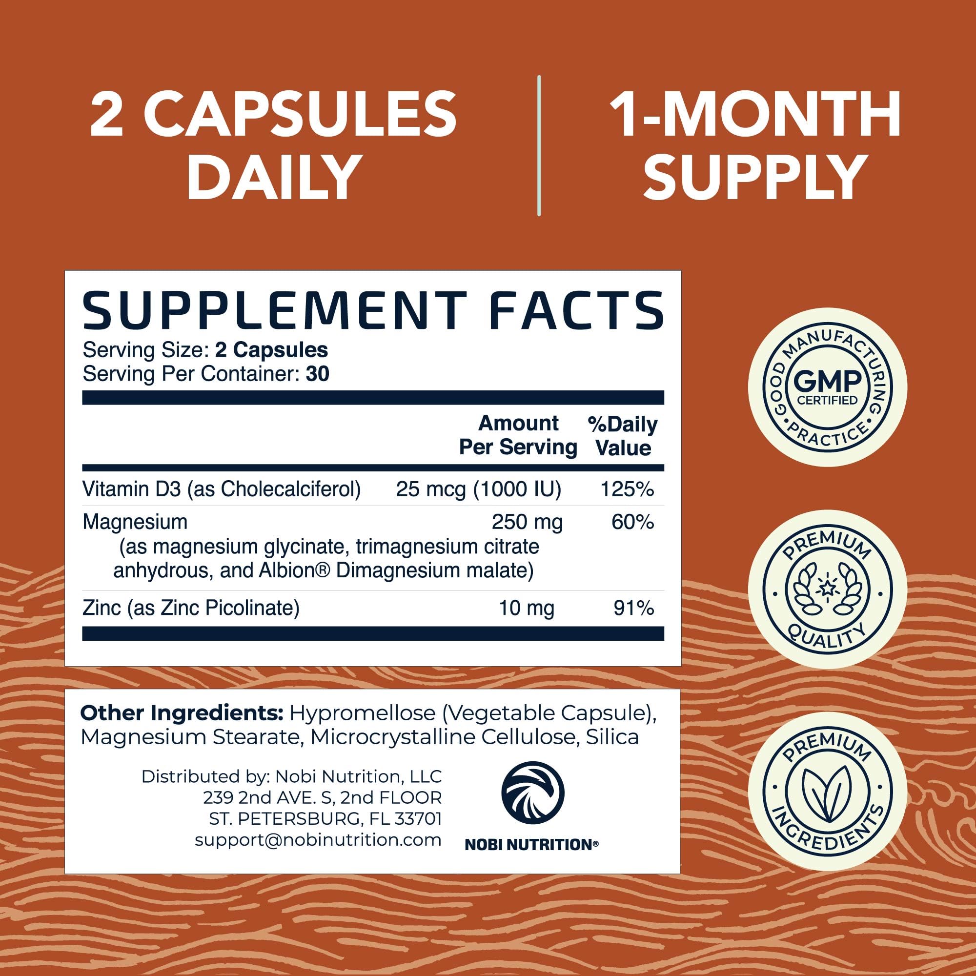 Nobi Nutrition Magnesium Complex 260mg on a wooden table