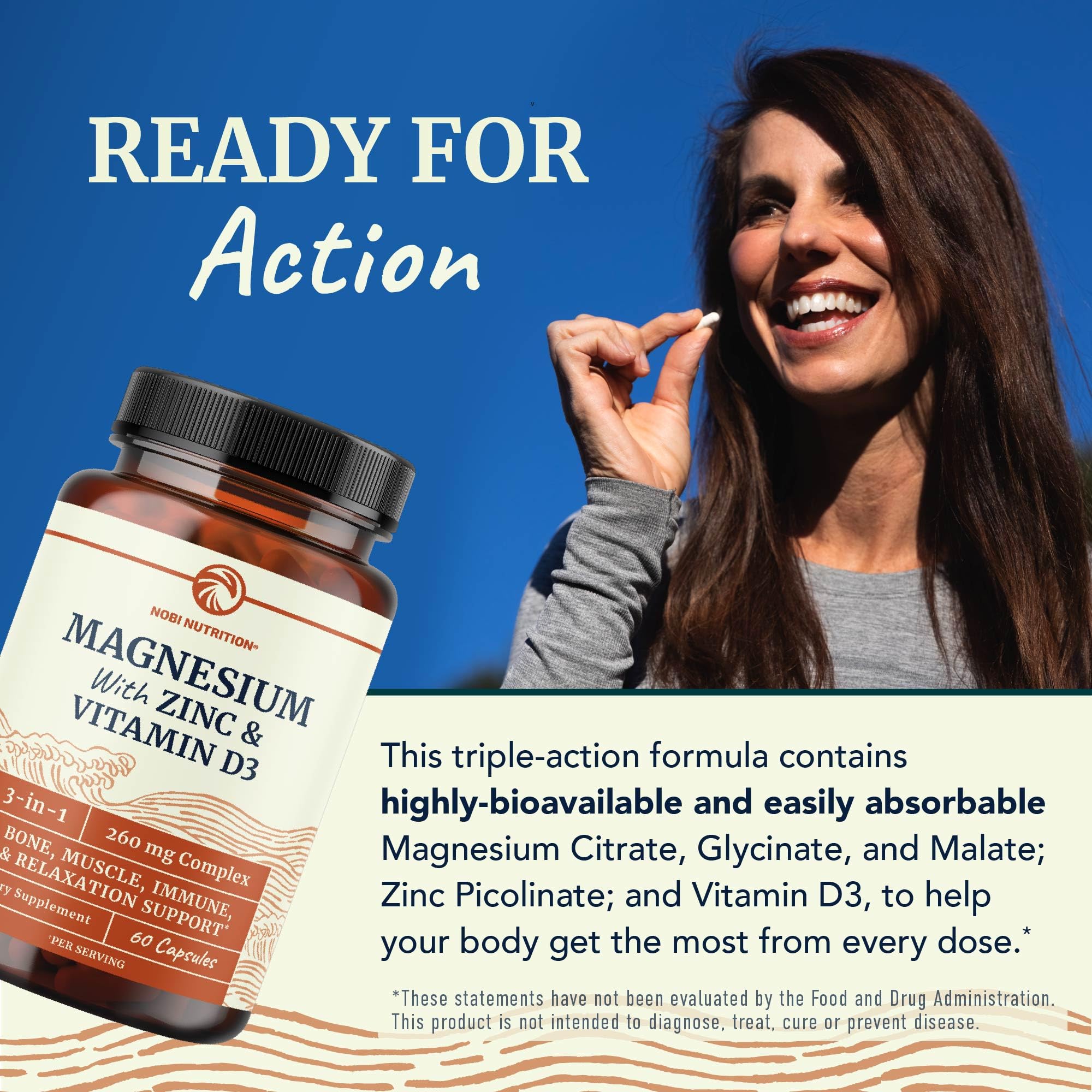 Nobi Nutrition Magnesium Complex 260mg with a glass of water