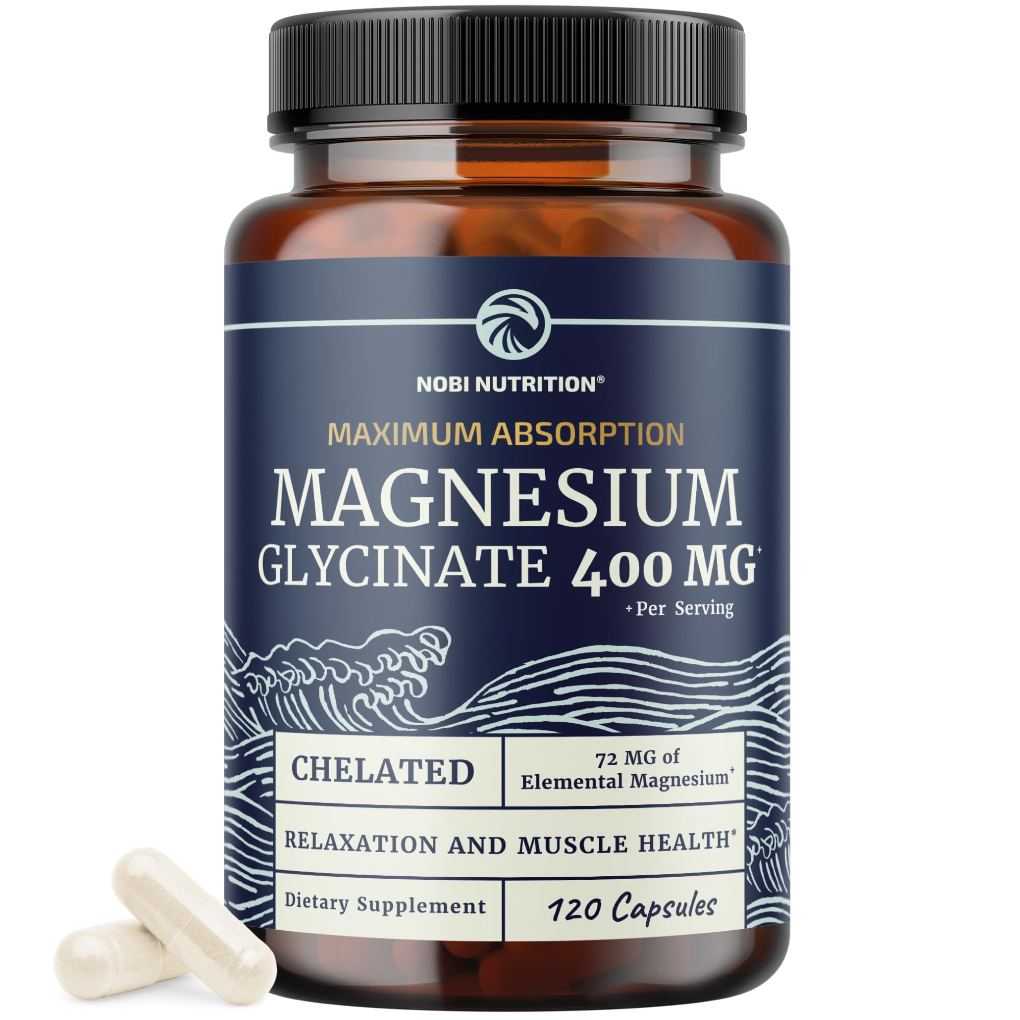 Nobi Nutrition Magnesium Glycinate 400mg capsules front view