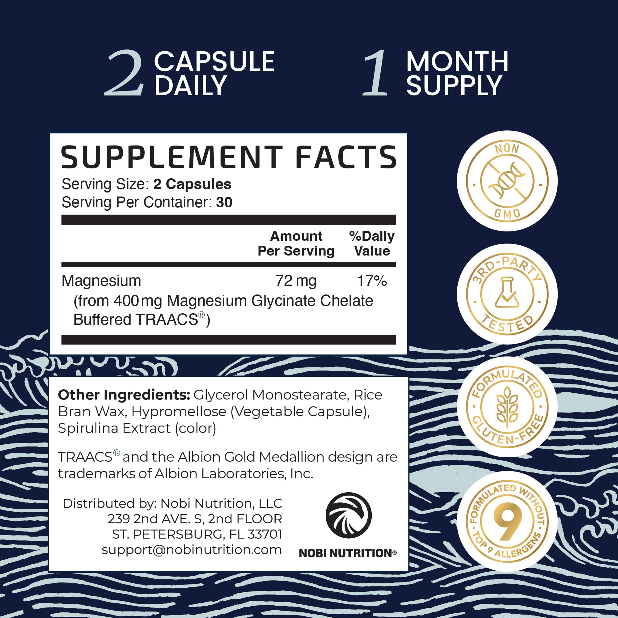 Nobi Nutrition Magnesium Glycinate 400mg supplement bottle