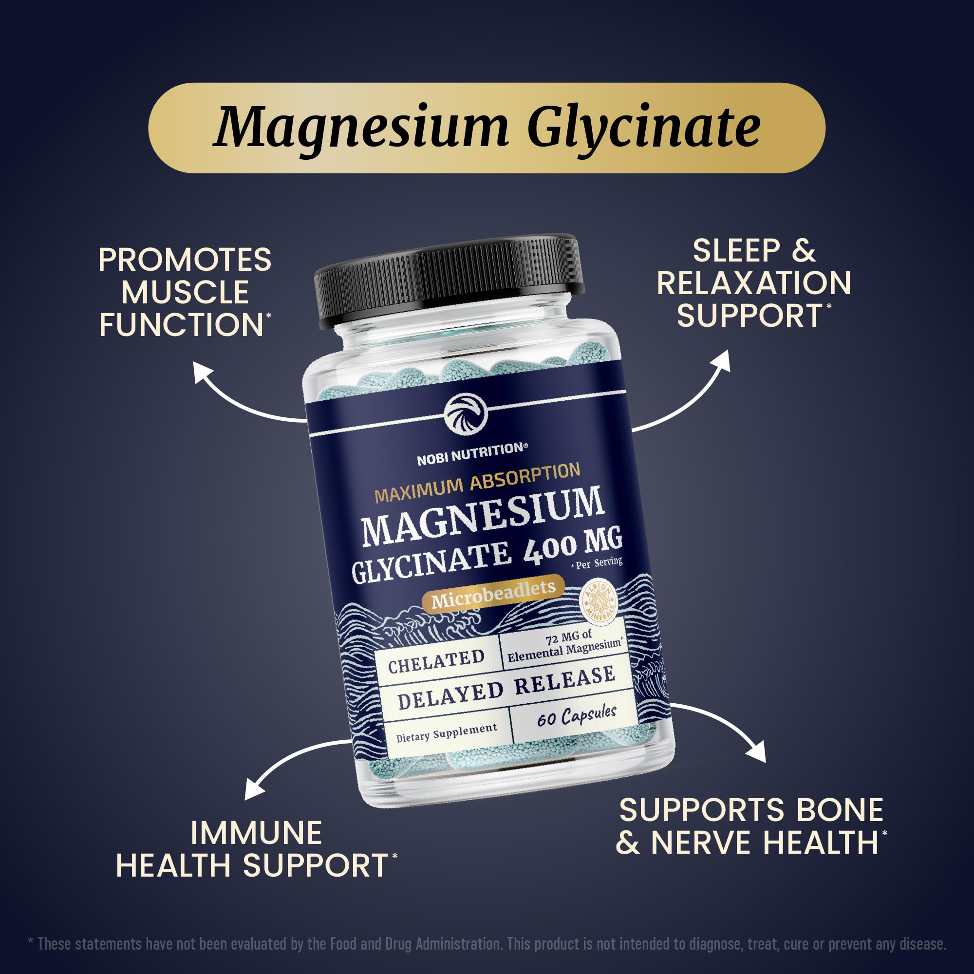 Nobi Nutrition Magnesium Glycinate 400mg supplement capsules