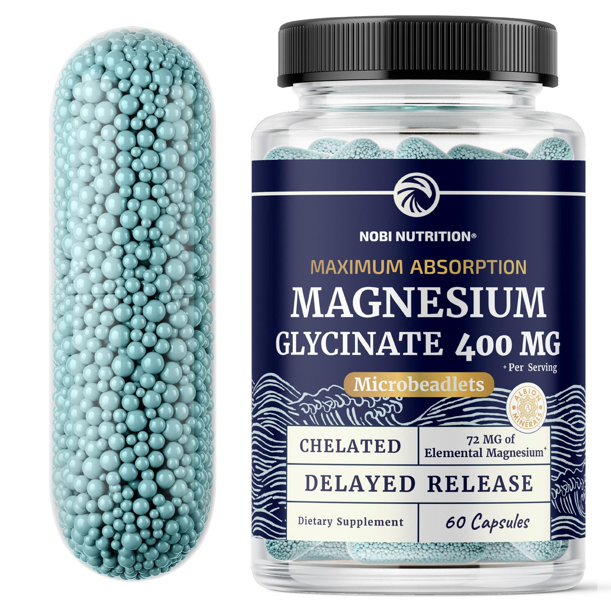 Nobi Nutrition Magnesium Glycinate 400mg supplement front view