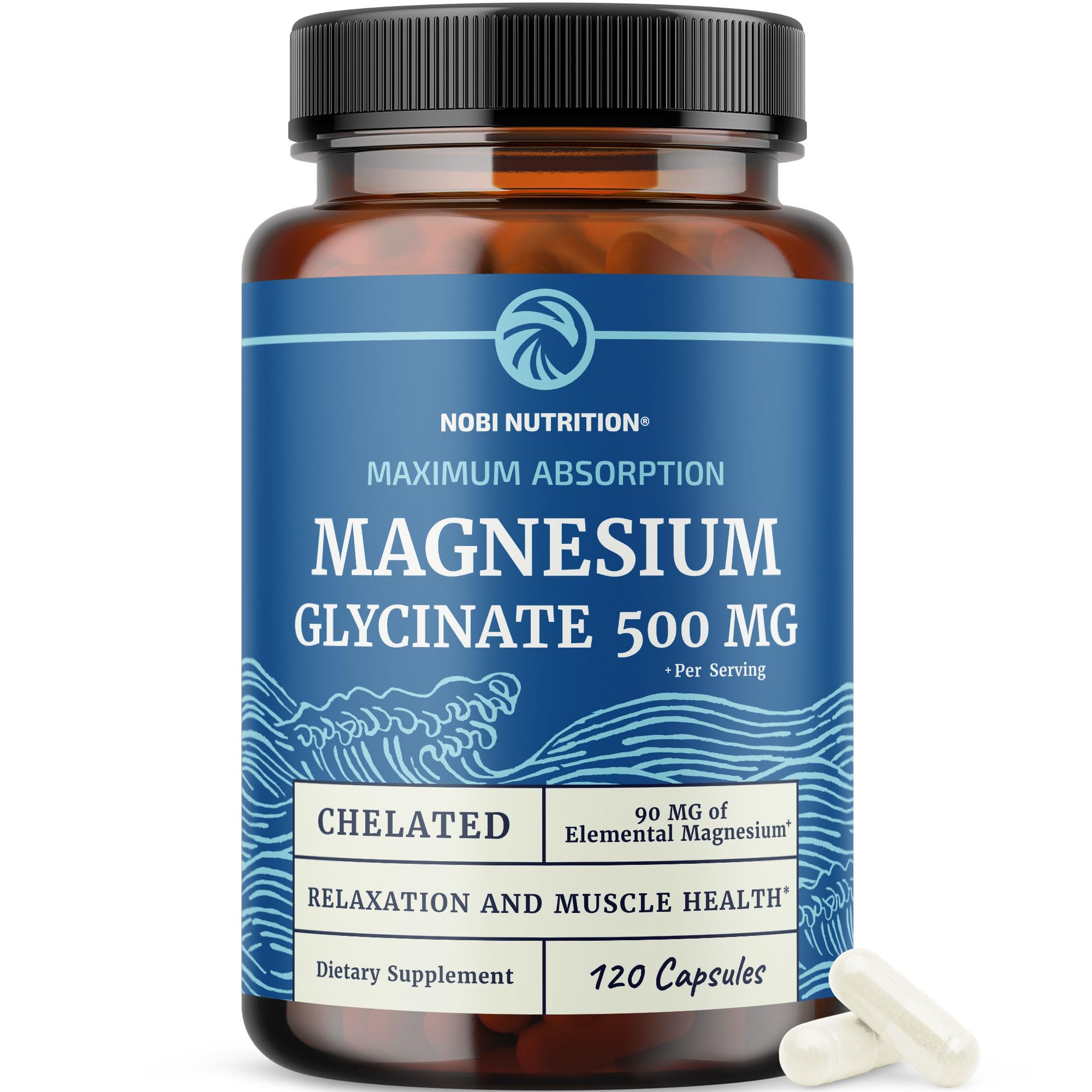 Nobi Nutrition Magnesium Glycinate 500mg capsules front view