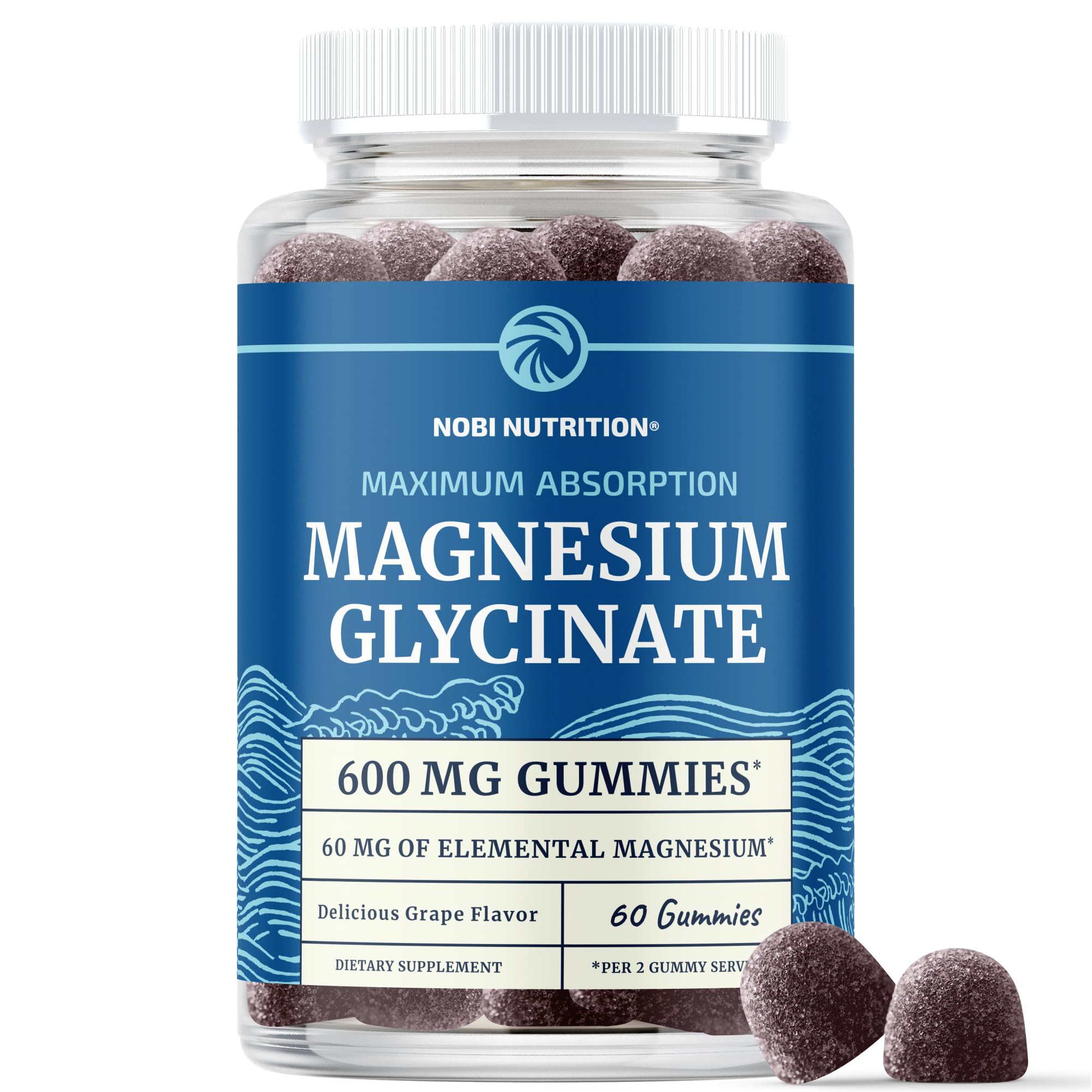 Nobi Nutrition Magnesium Glycinate Gummies 600MG front view with grape flavour