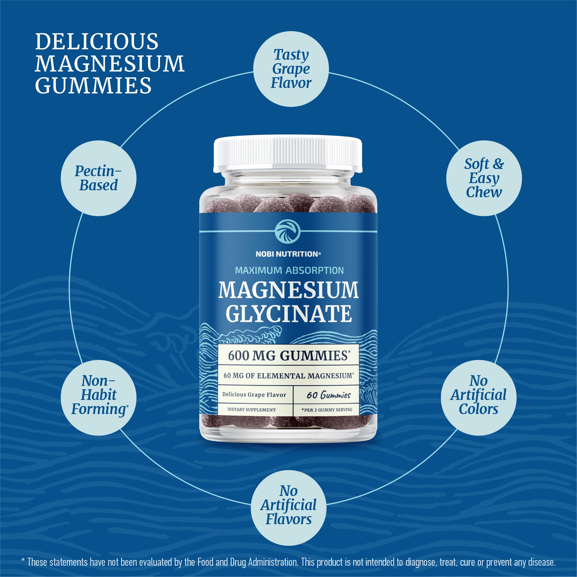 Nobi Nutrition Magnesium Glycinate Gummies 600MG on a wooden table