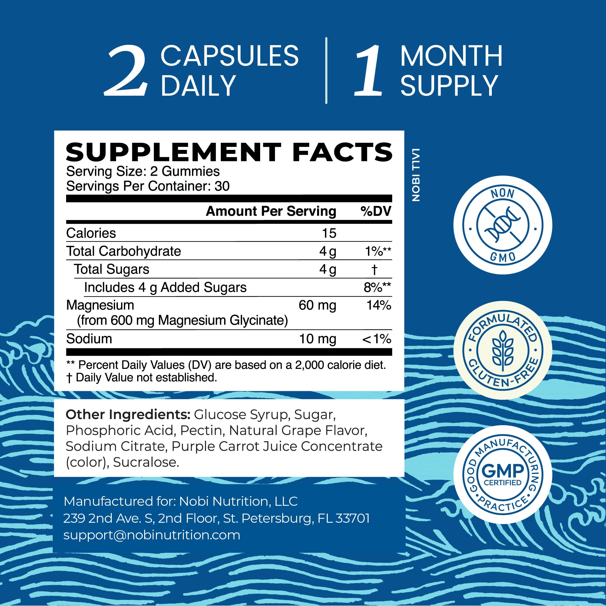 Nobi Nutrition Magnesium Glycinate Gummies 600MG with a hand holding a gummy