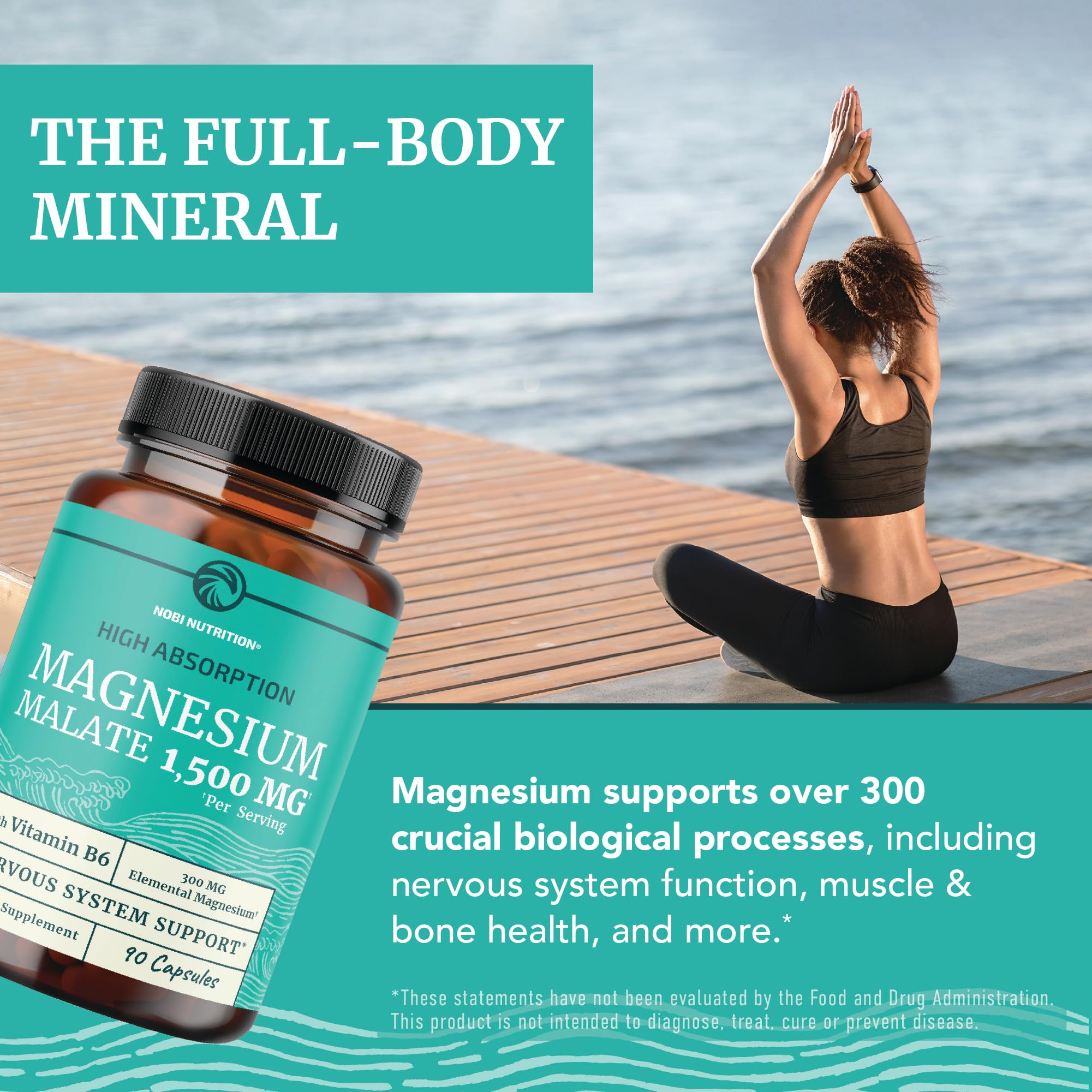 Nobi Nutrition Magnesium Malate capsules with a measuring spoon