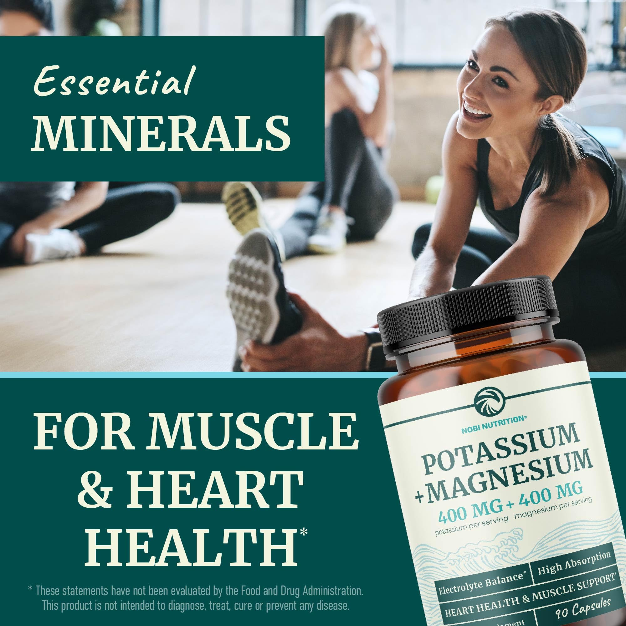 Nobi Nutrition Magnesium Potassium Supplement 400mg with measuring spoon