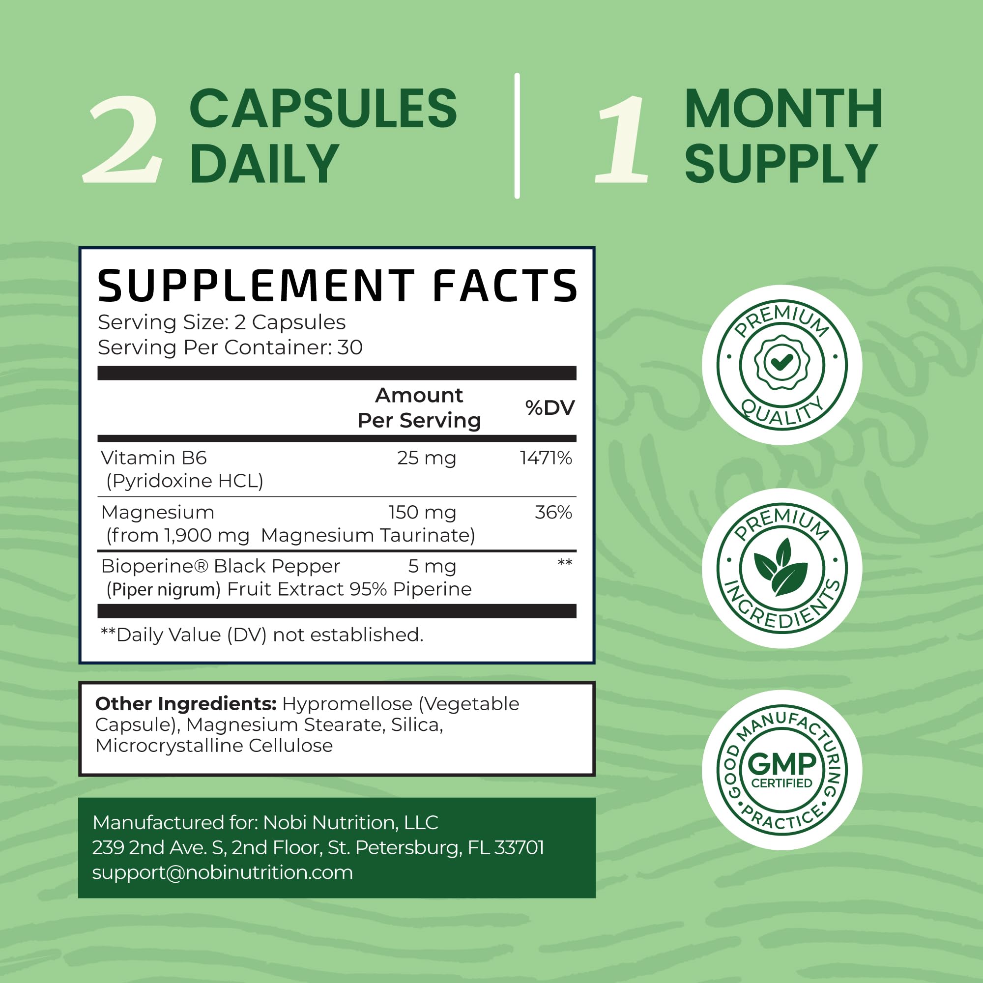 Nobi Nutrition Magnesium Taurate supplement bottle with measuring spoon