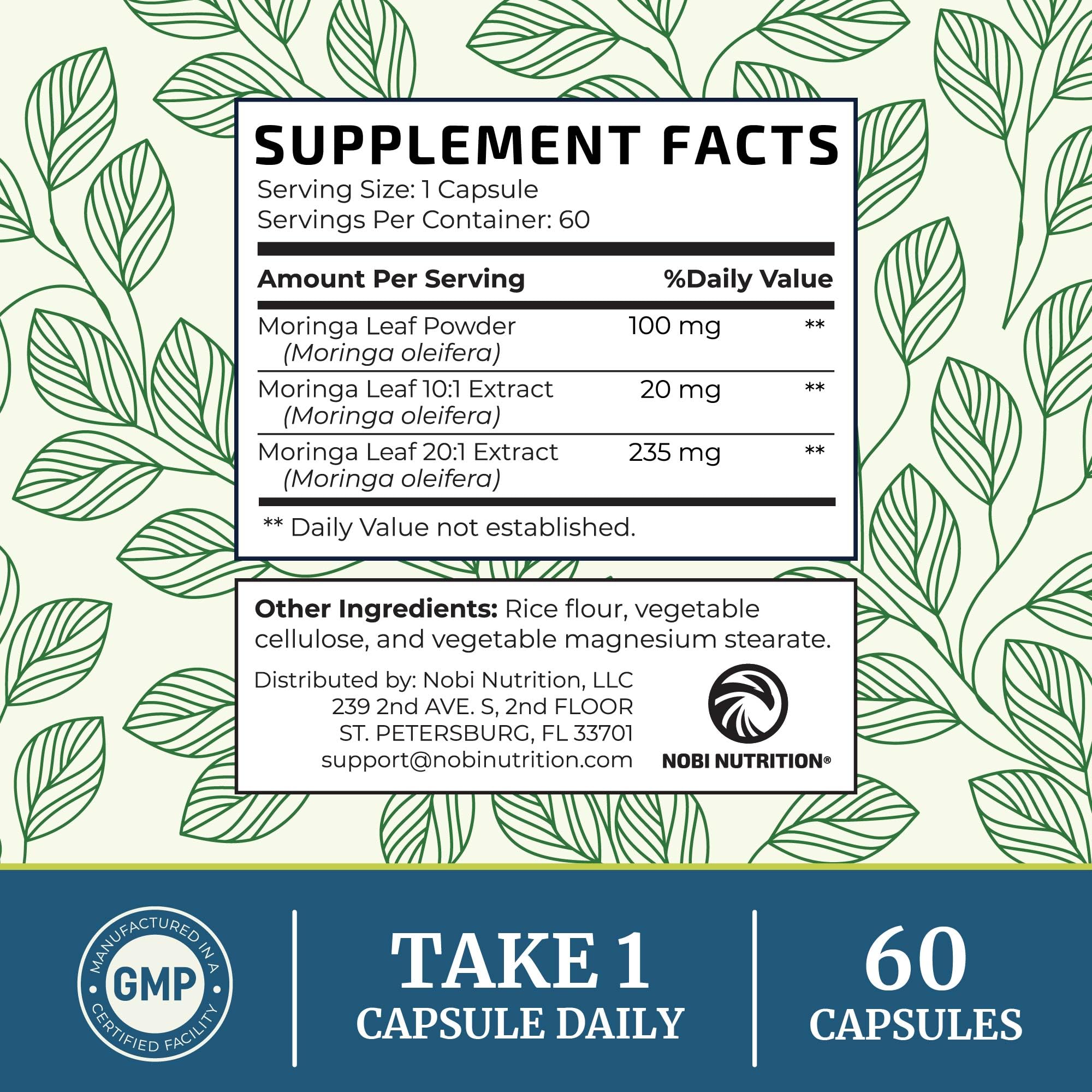 Nobi Nutrition Moringa Pure Capsules 5000mg back view