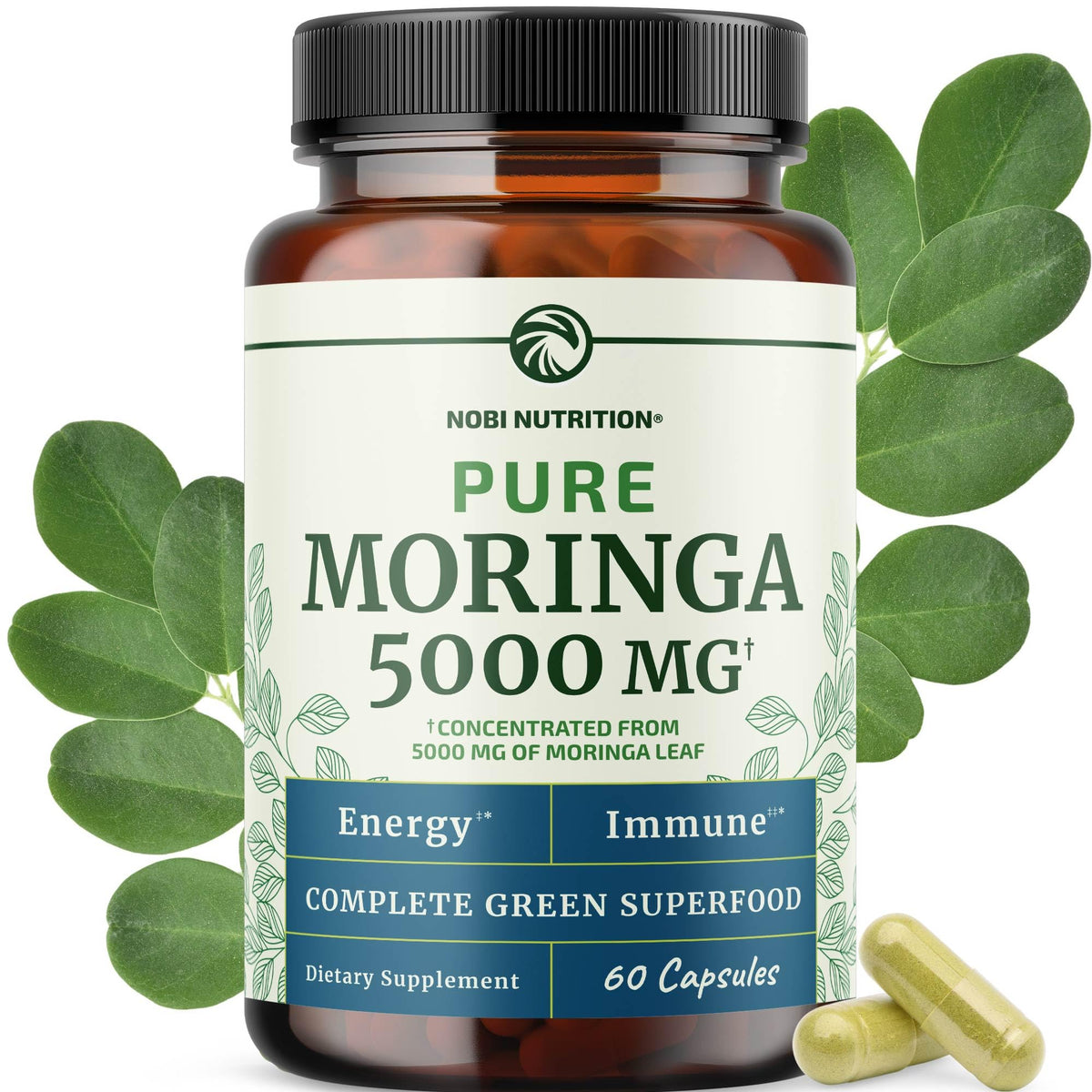 Nobi Nutrition Moringa Pure Capsules 5000mg front view