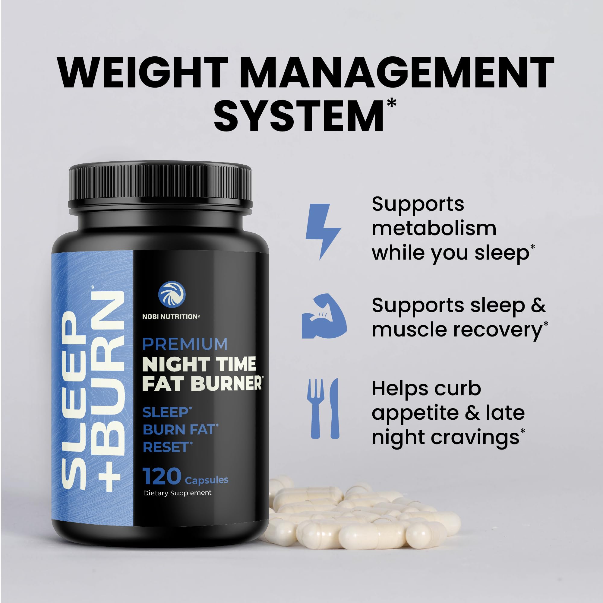 Nobi Nutrition Night Time Fat Burner capsules close-up of capsules