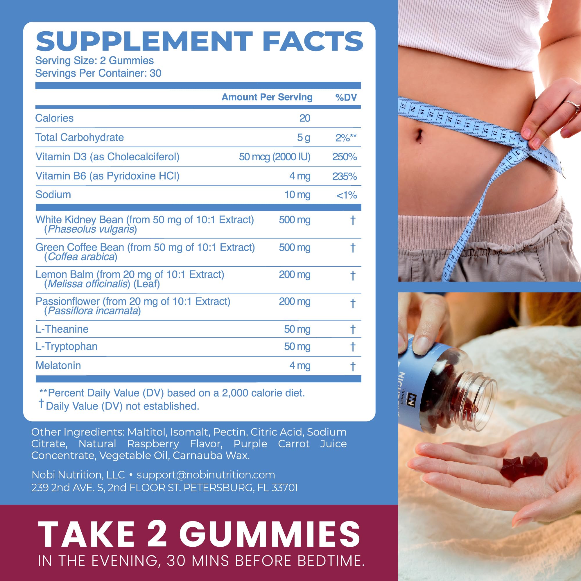 Nobi Nutrition Night Time Fat Burner Gummies with a glass of water