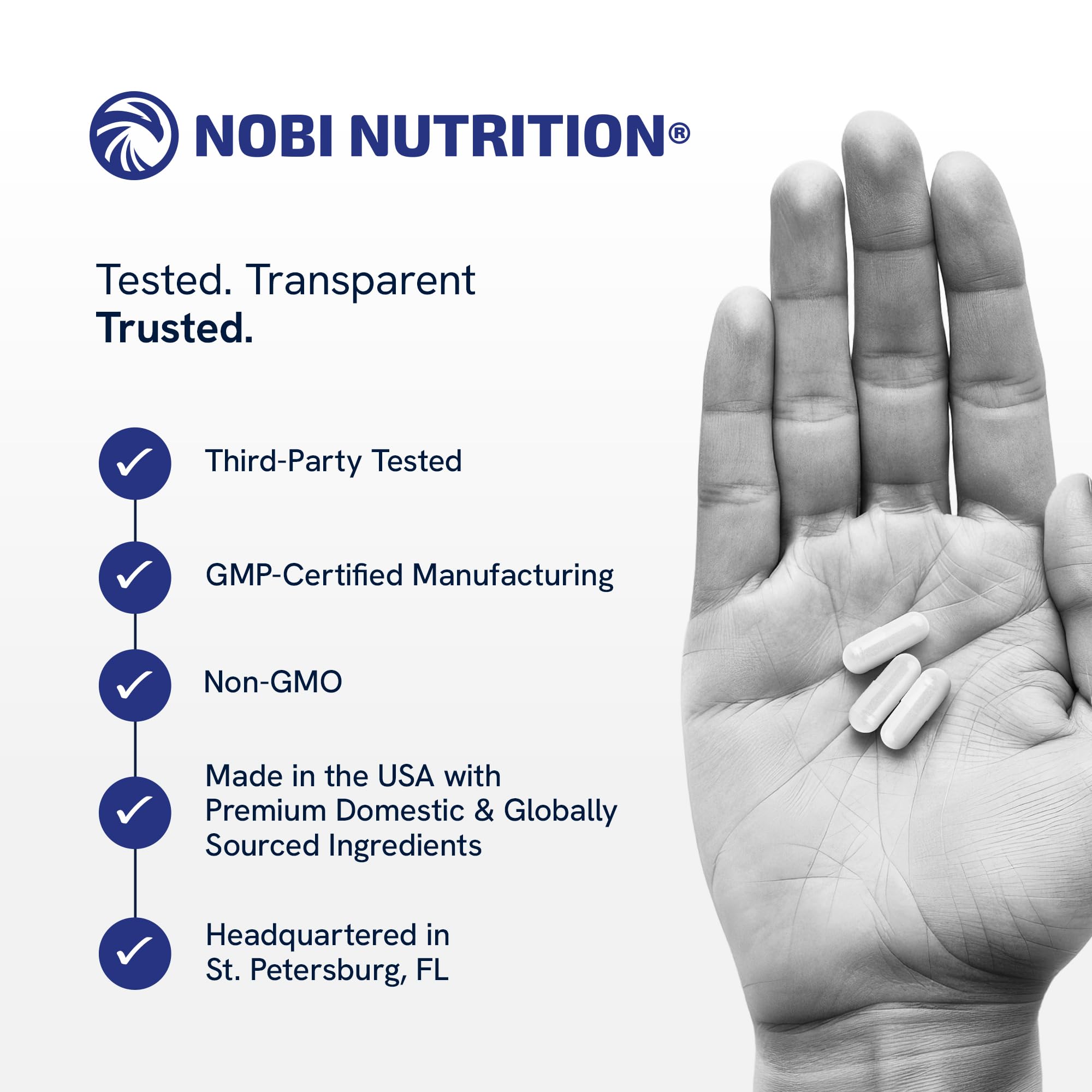 Nobi Nutrition NMN Supplement 500mg capsule bottle side view