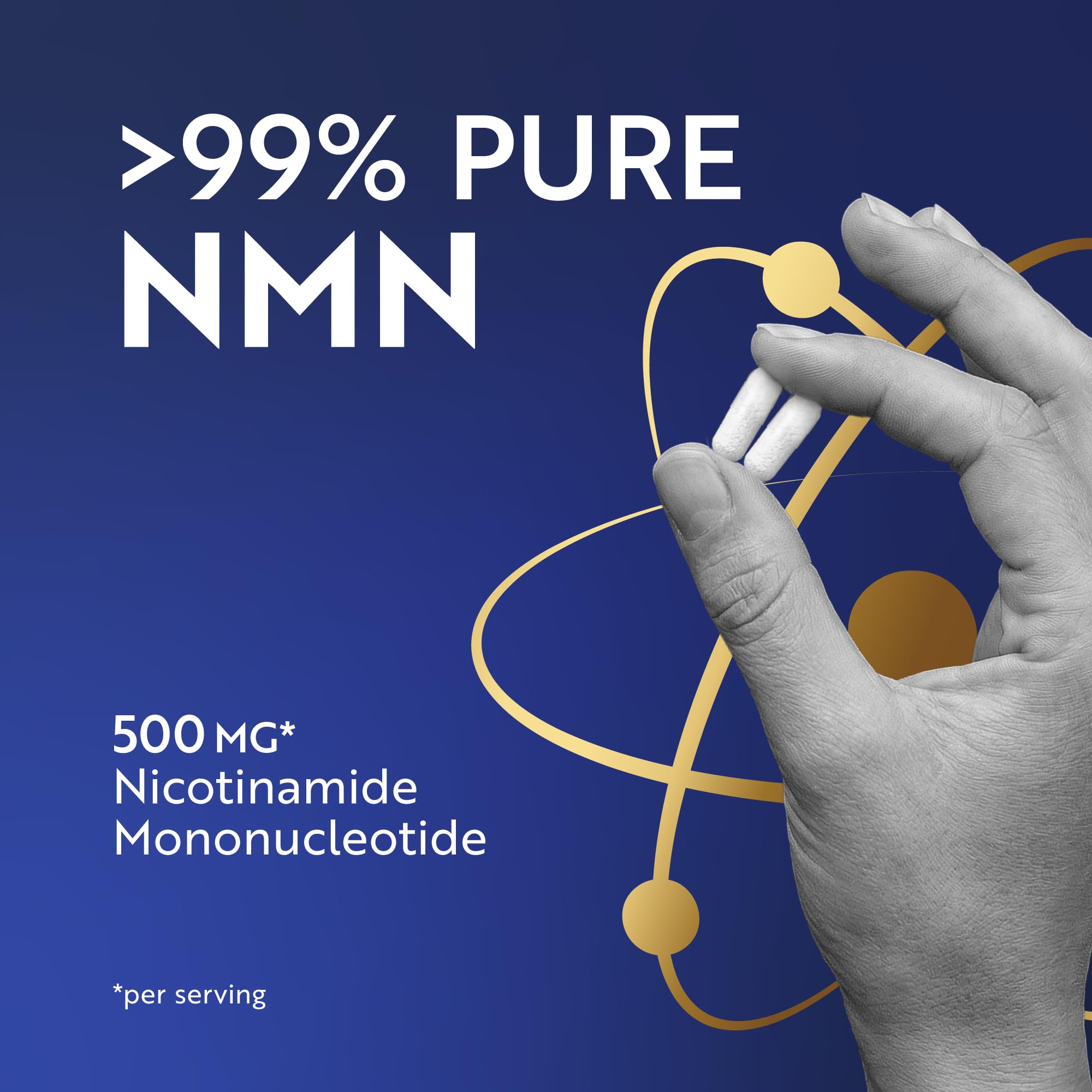 Nobi Nutrition NMN Supplement 500mg capsules on a wooden table