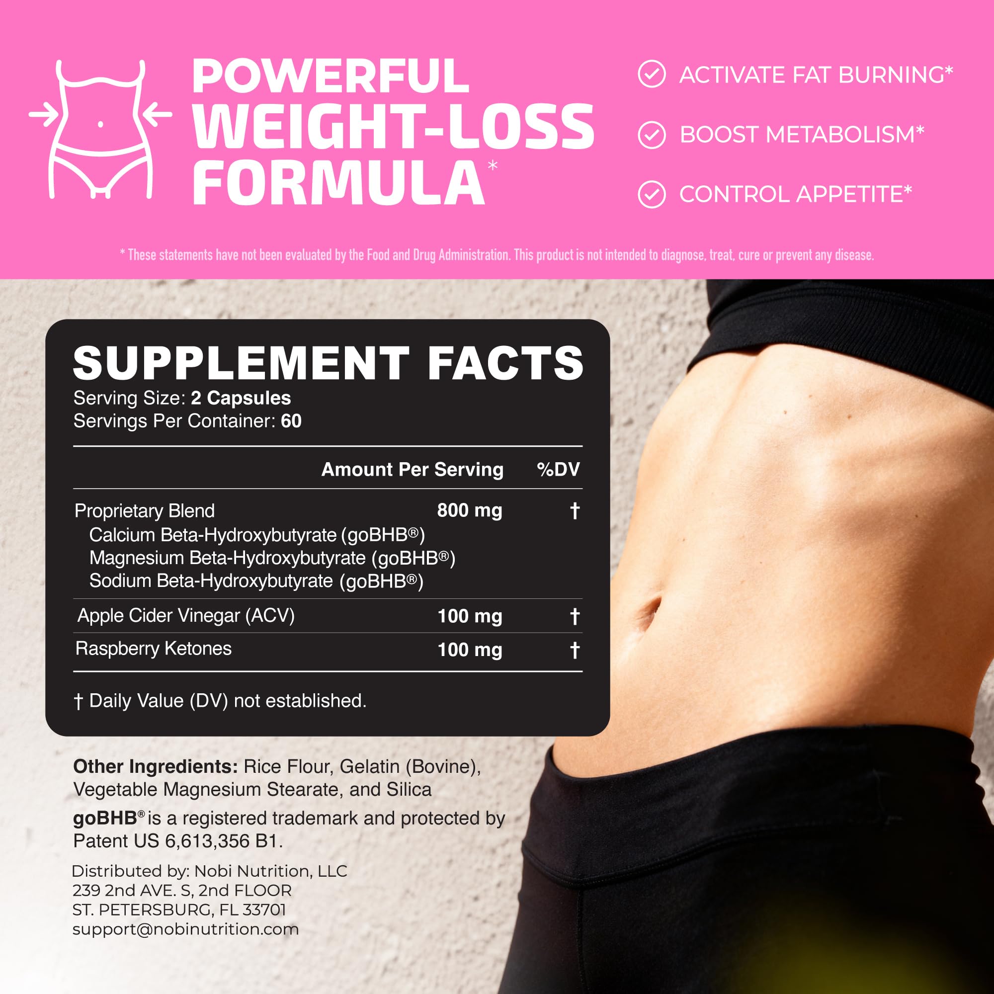 Nobi Nutrition Raspberry Ketones supplement back view