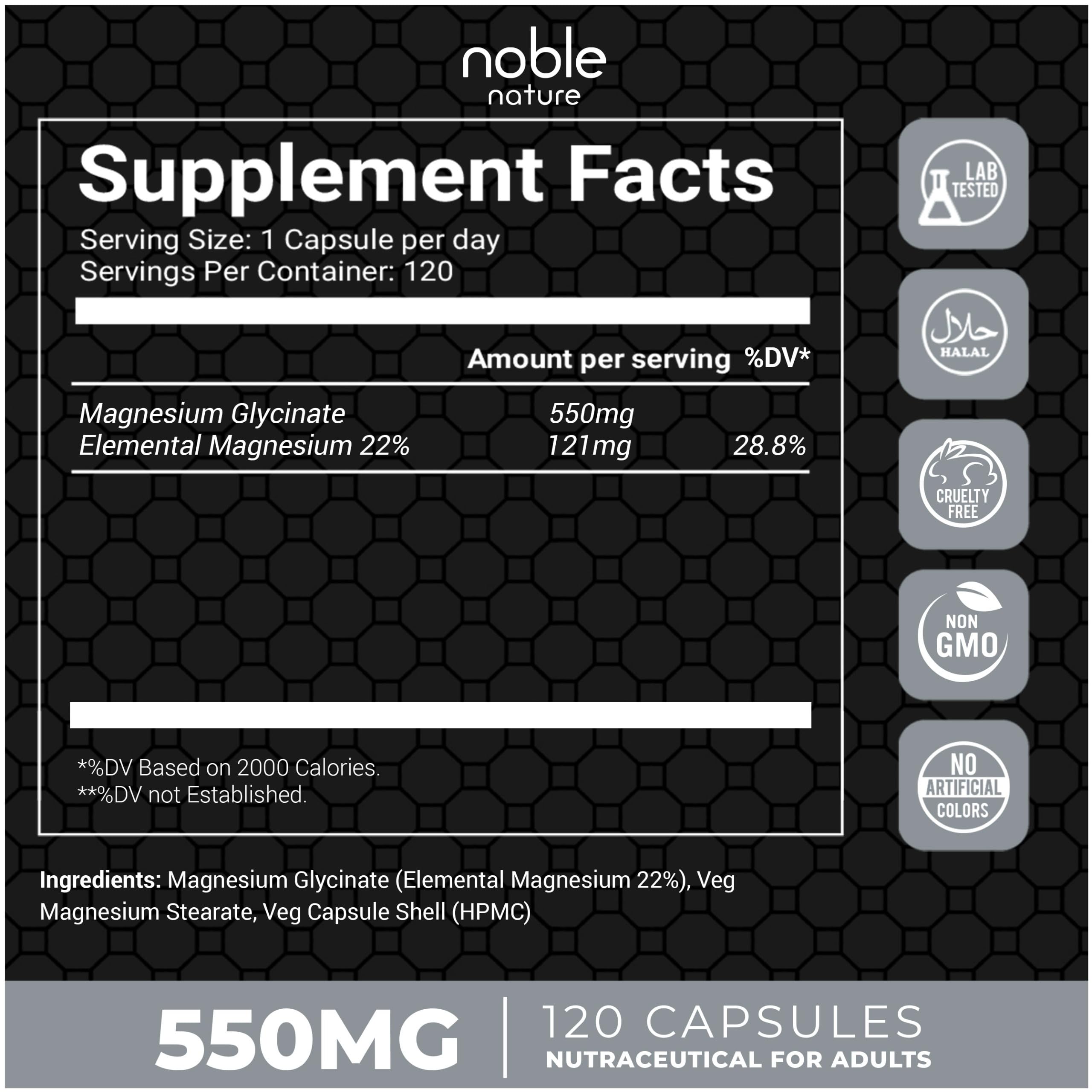 Noble Nature Magnesium Glycinate Capsules side view