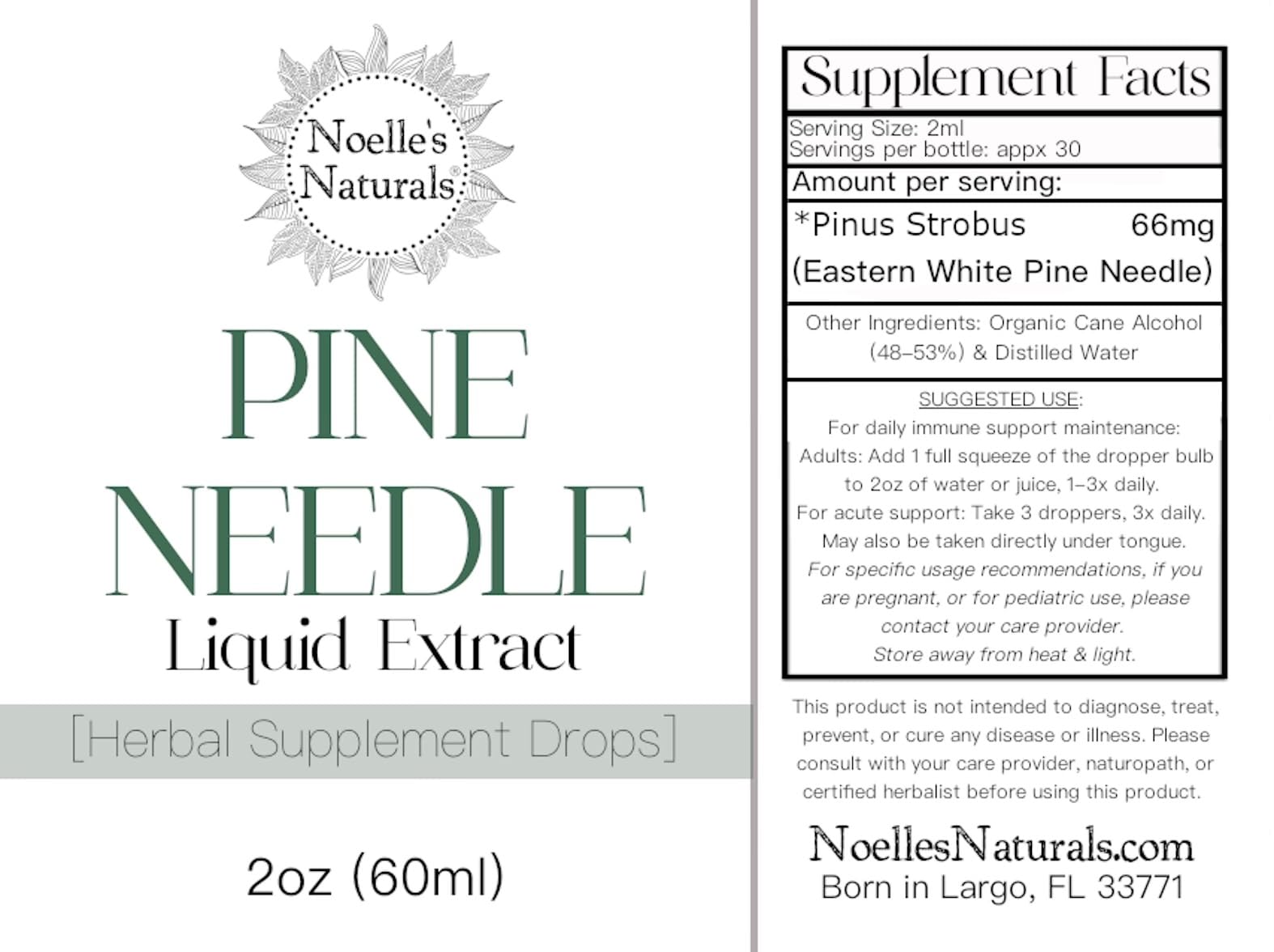 Noelle's Naturals Eastern White Pine Needle Tincture packaging