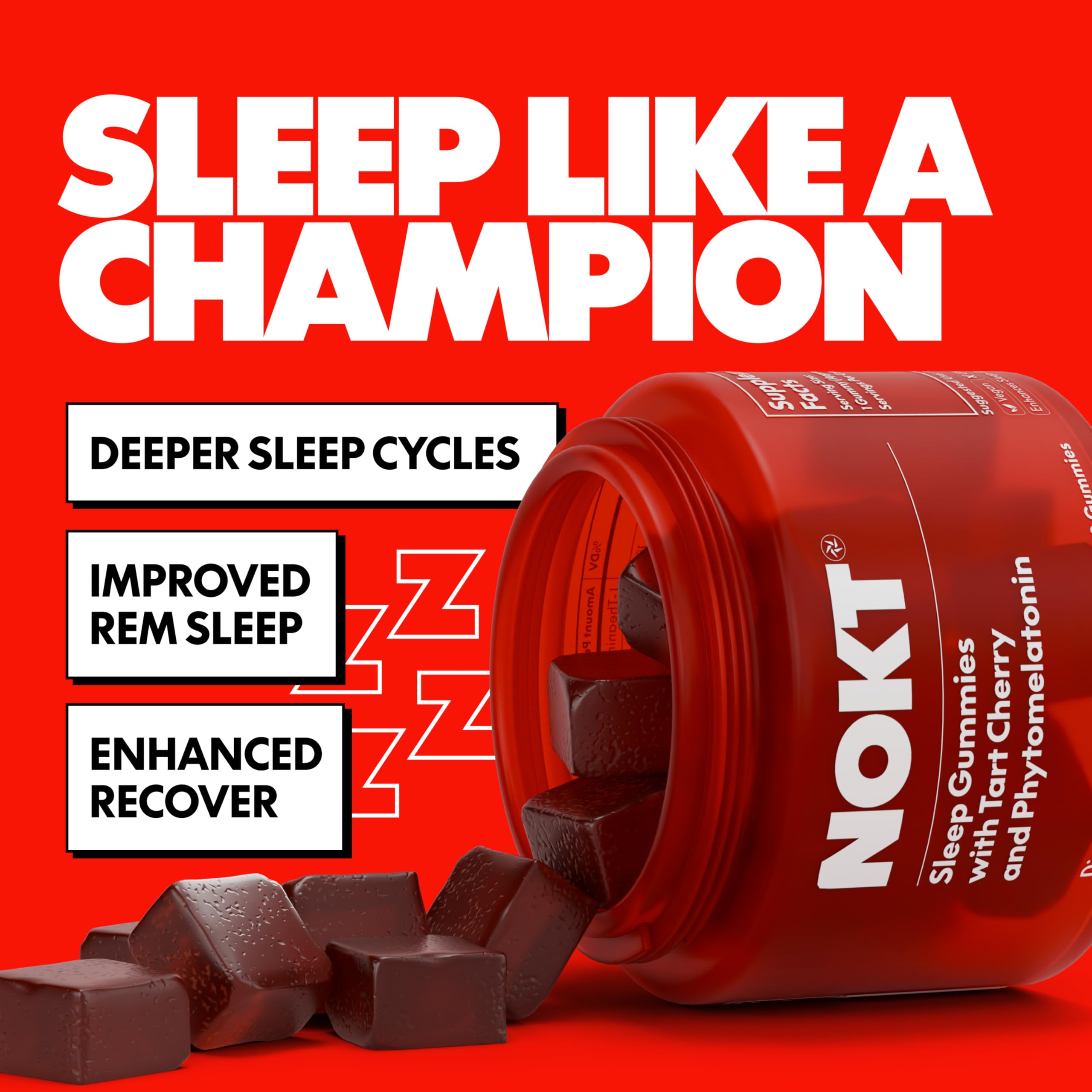NOKT Sleep Gummies displayed with tart cherries