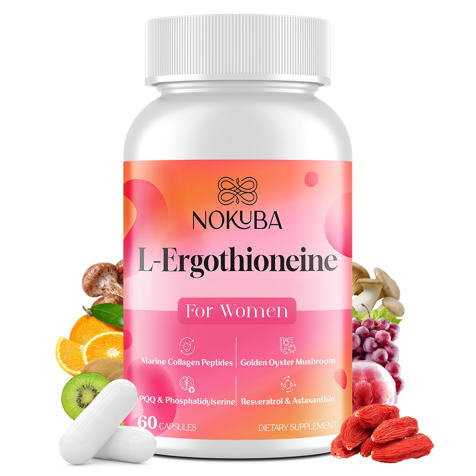 Nokuba Ergothioneine Supplement 60 Capsules front view