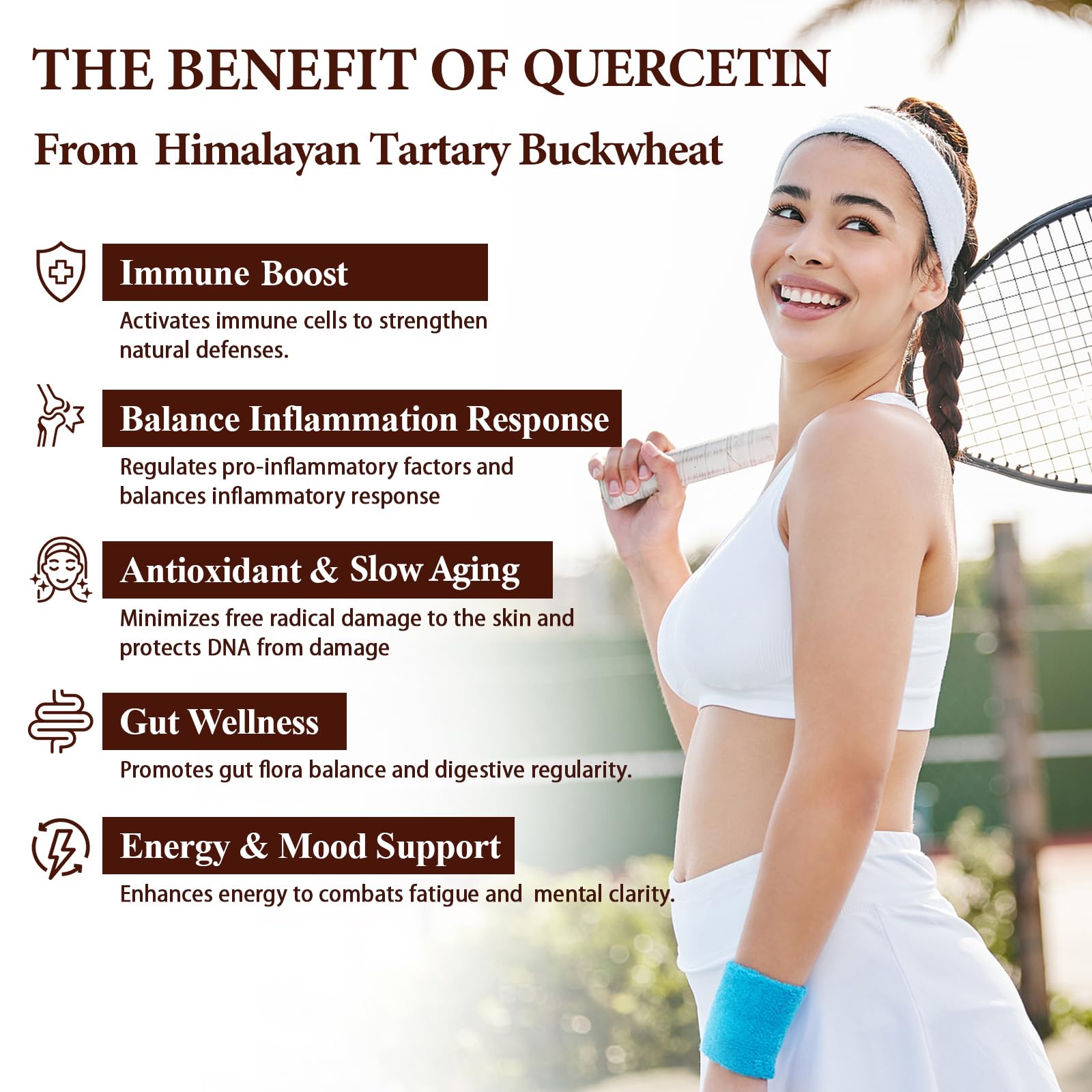Nokuba Quercetin Supplement capsules on a wooden surface