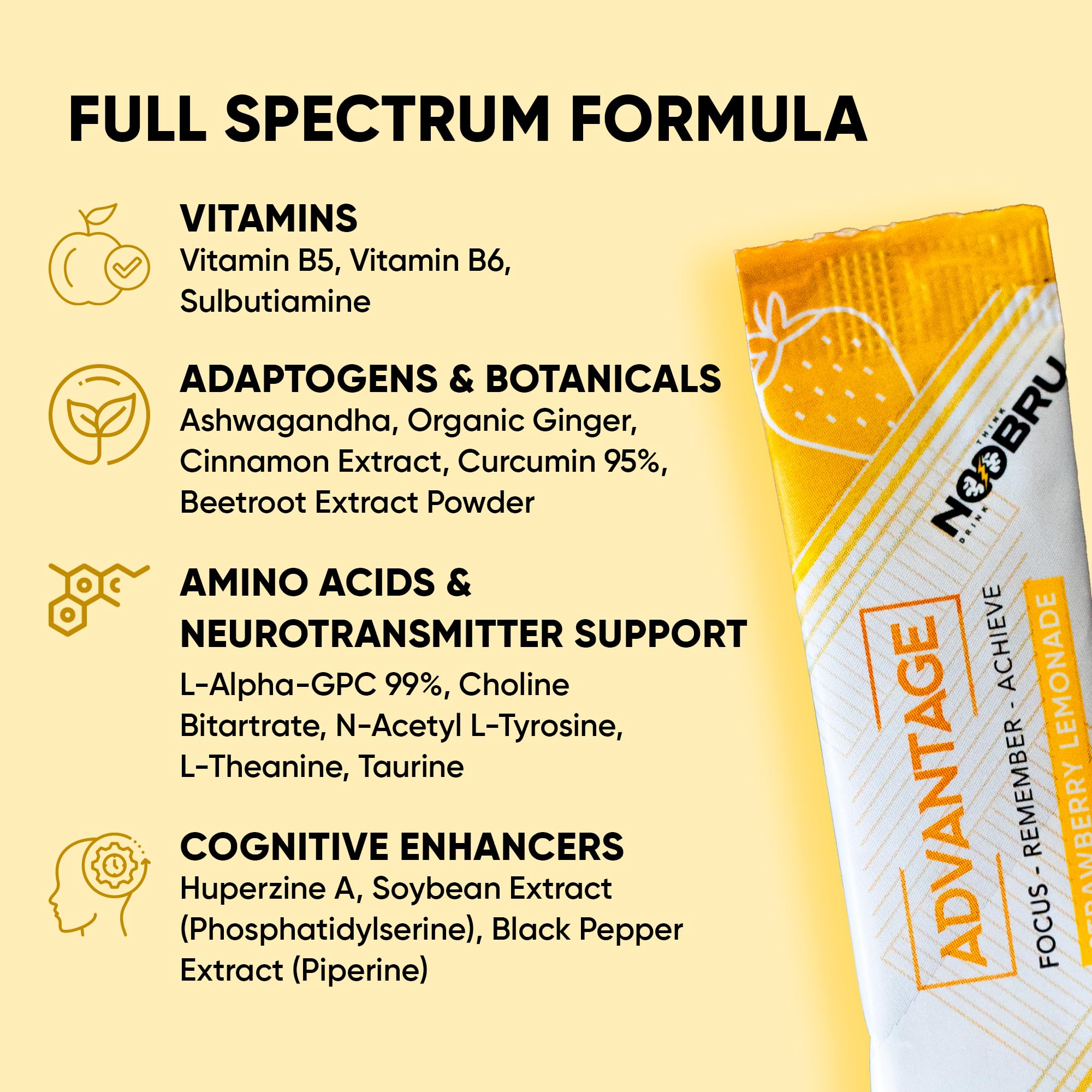 Noobru Nootropics Brain Support Supplement in a glass of water